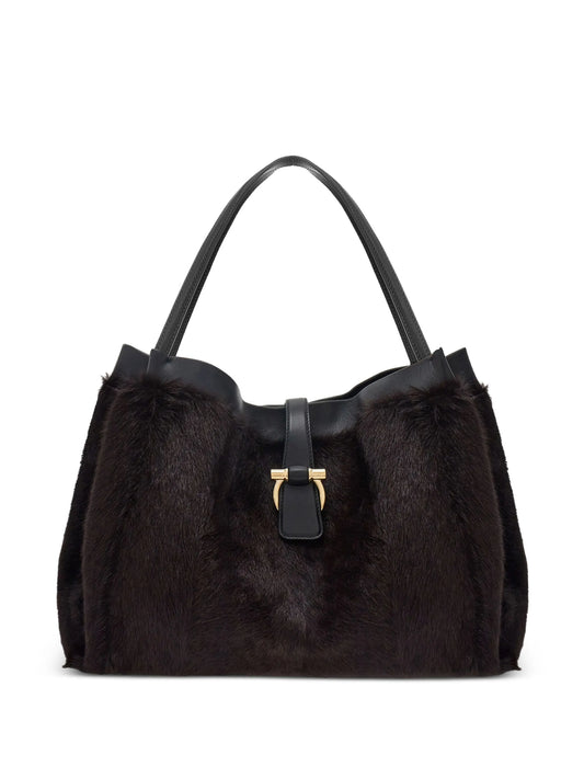mink-effect leather tote bag