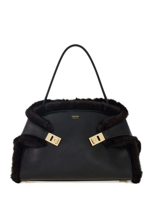 medium Hug Soft fur-trimmed shoulder bag