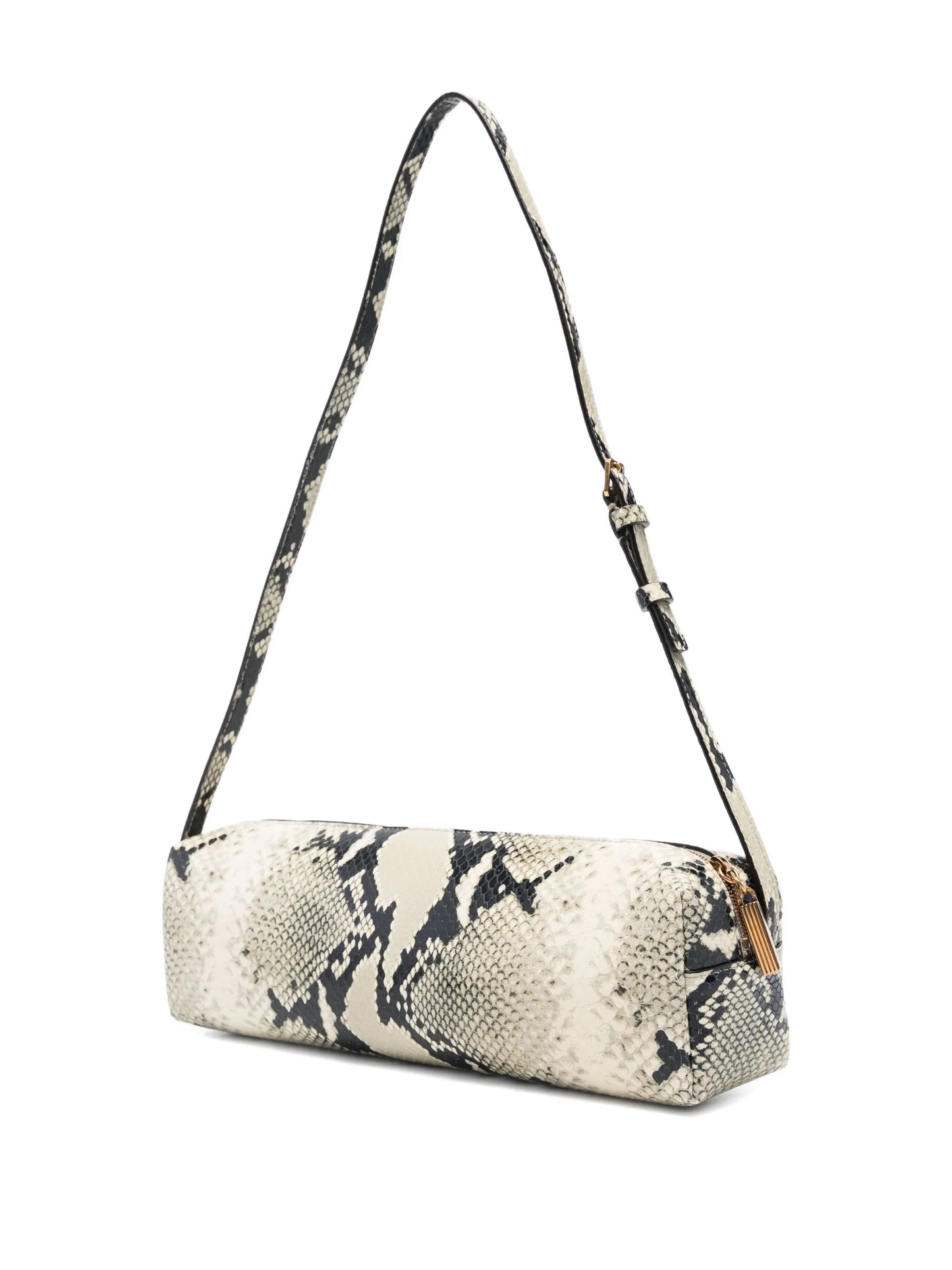 snakeskin cylindrical shoulder bag
