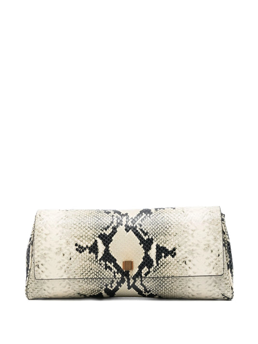 snakeskin flap clutch