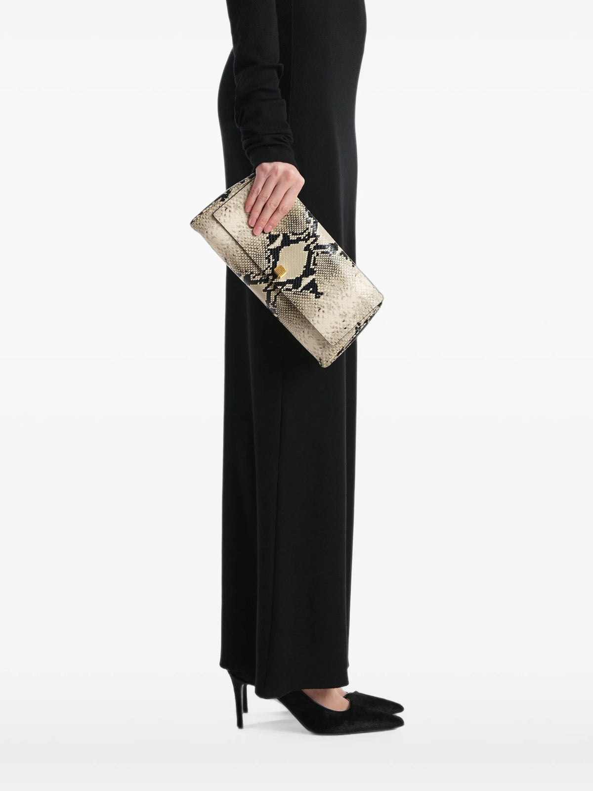 snakeskin flap clutch