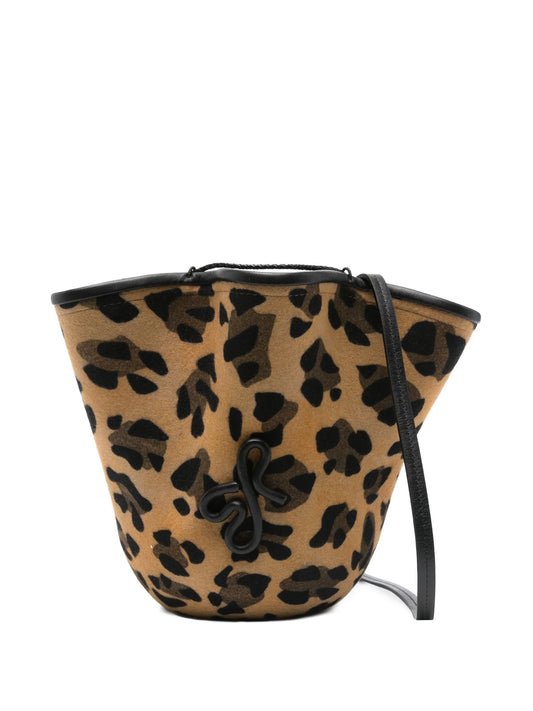leopard-print ruffled bucket bag