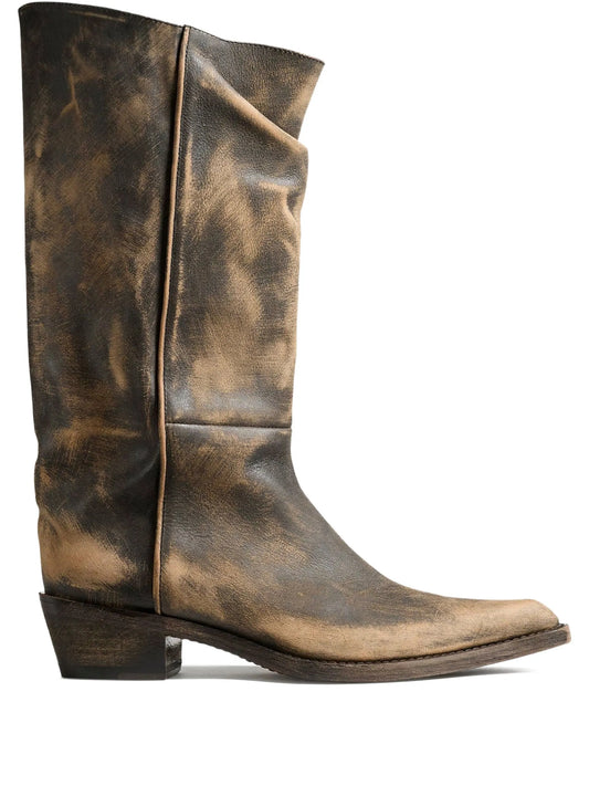 calf leather pointed-toe boots