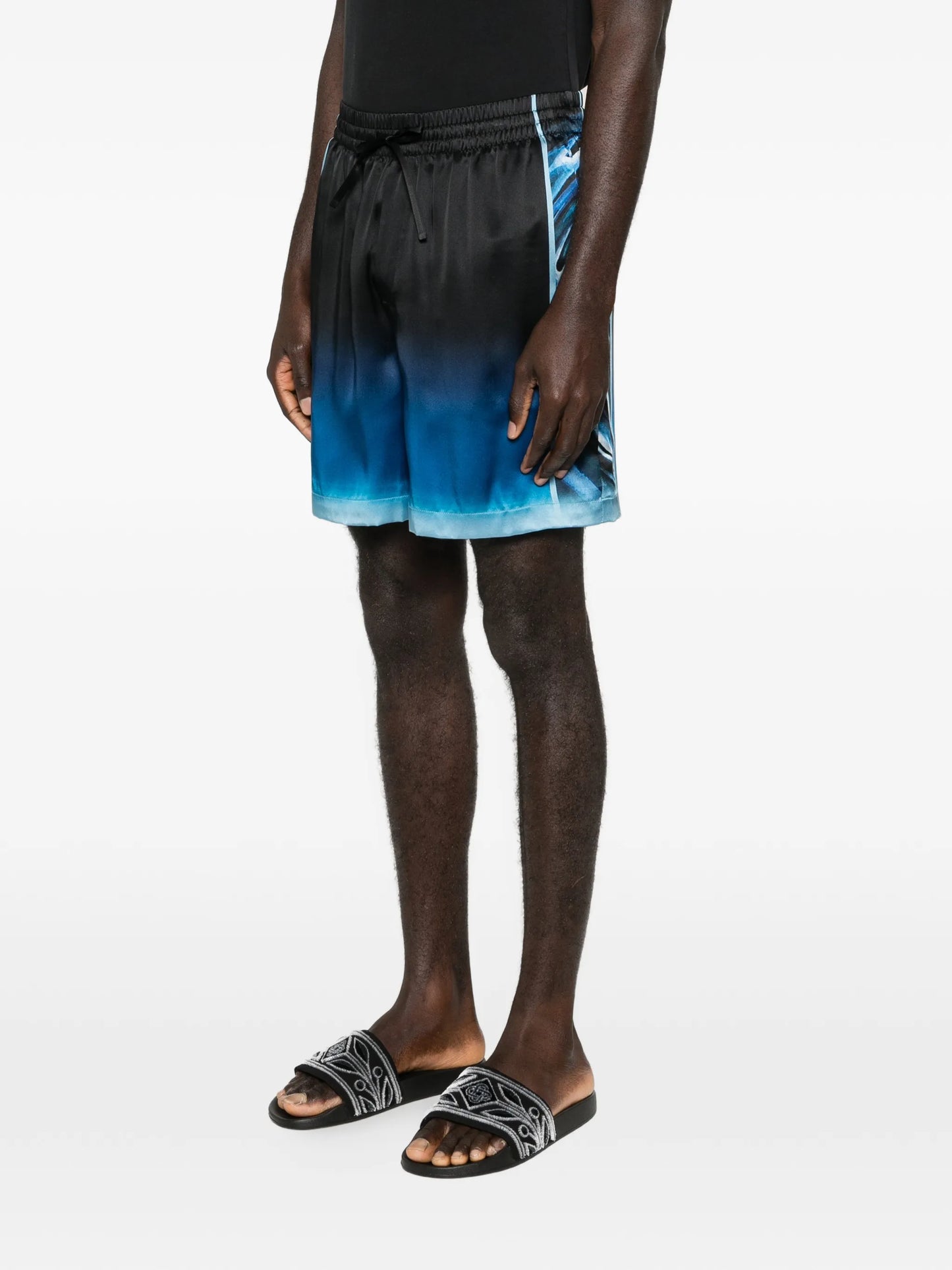 warped logo repeat silk shorts