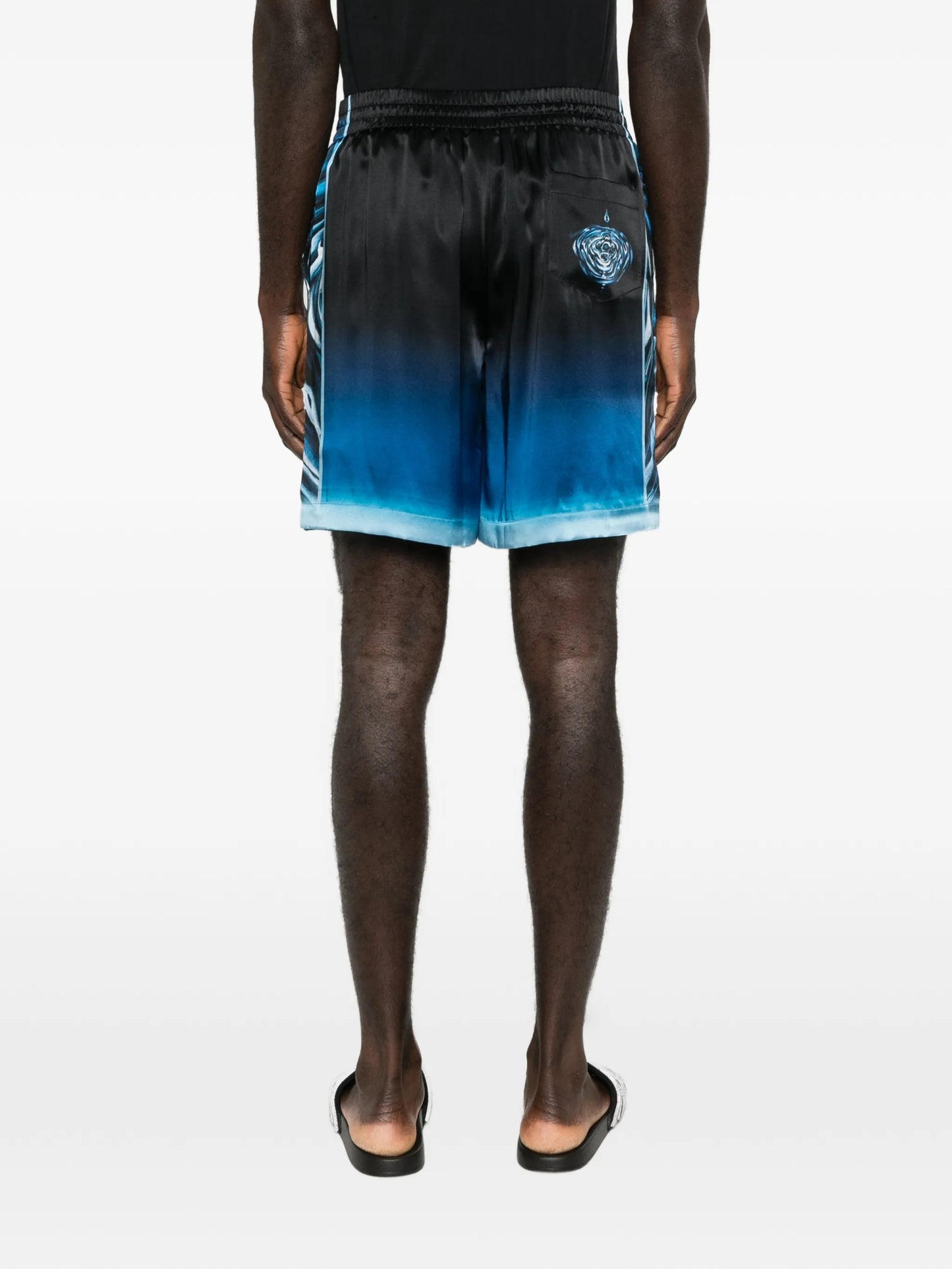 warped logo repeat silk shorts
