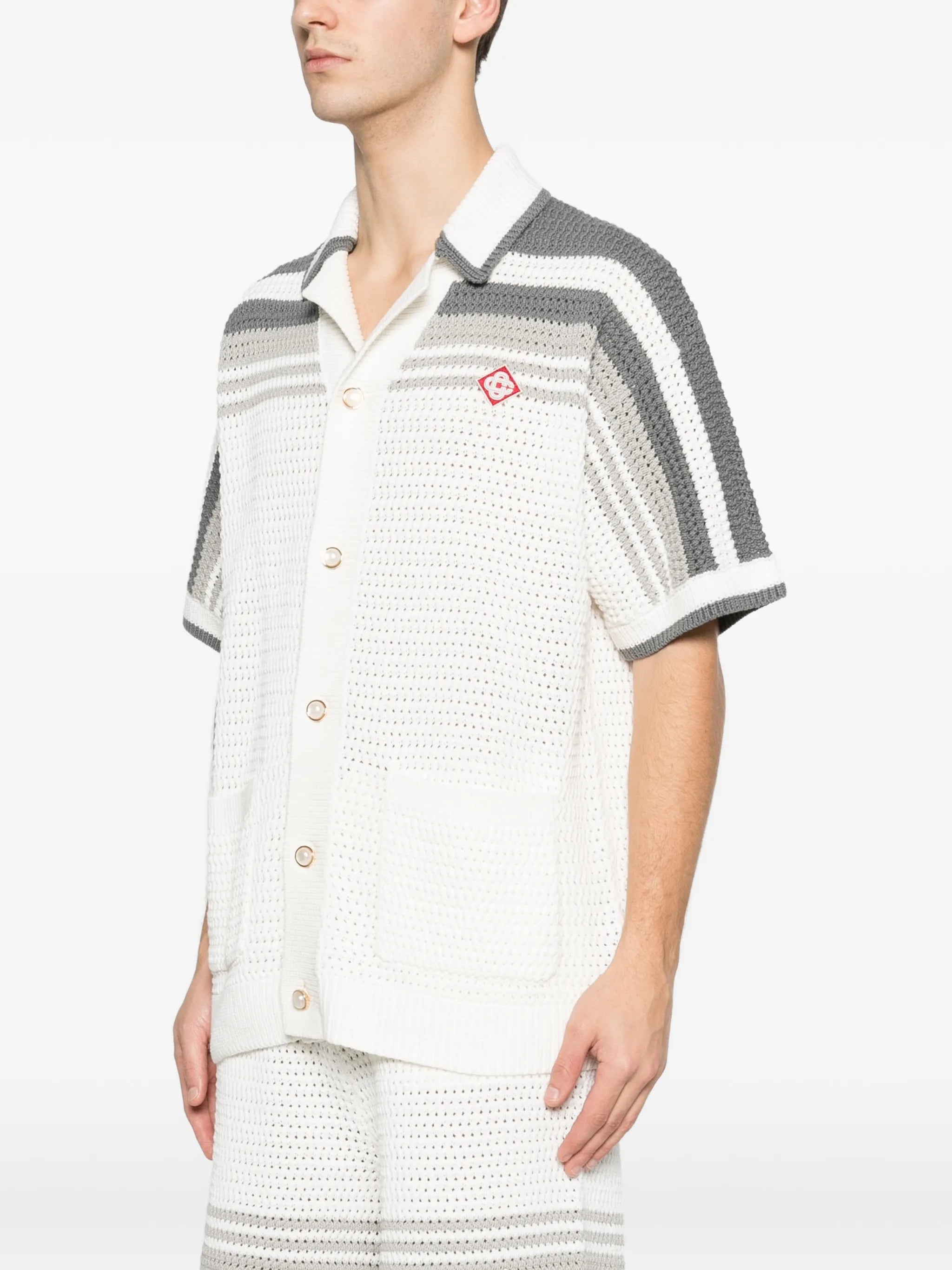 Tennis striped button short sleeve shirt