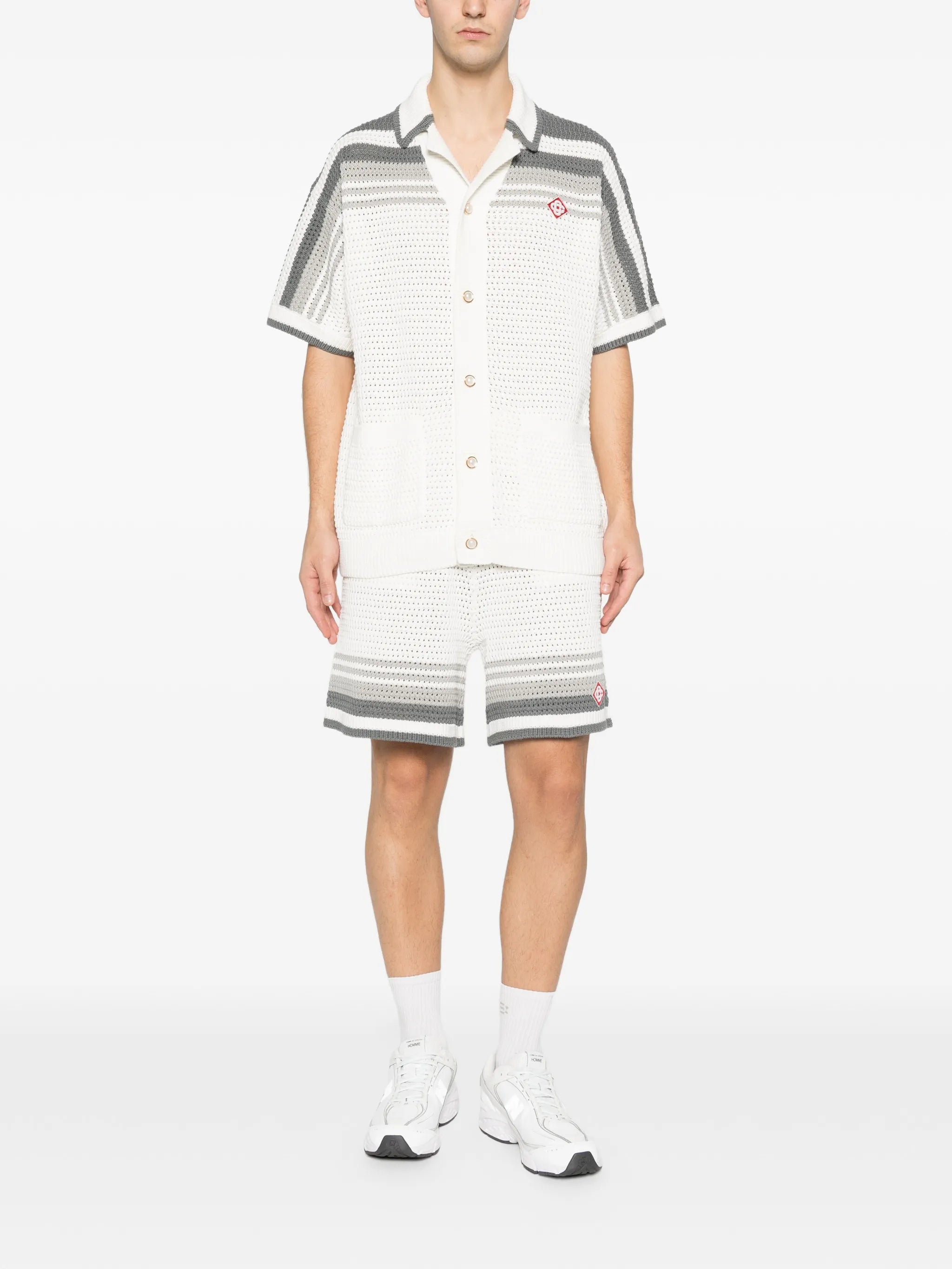 Tennis striped button short sleeve shirt