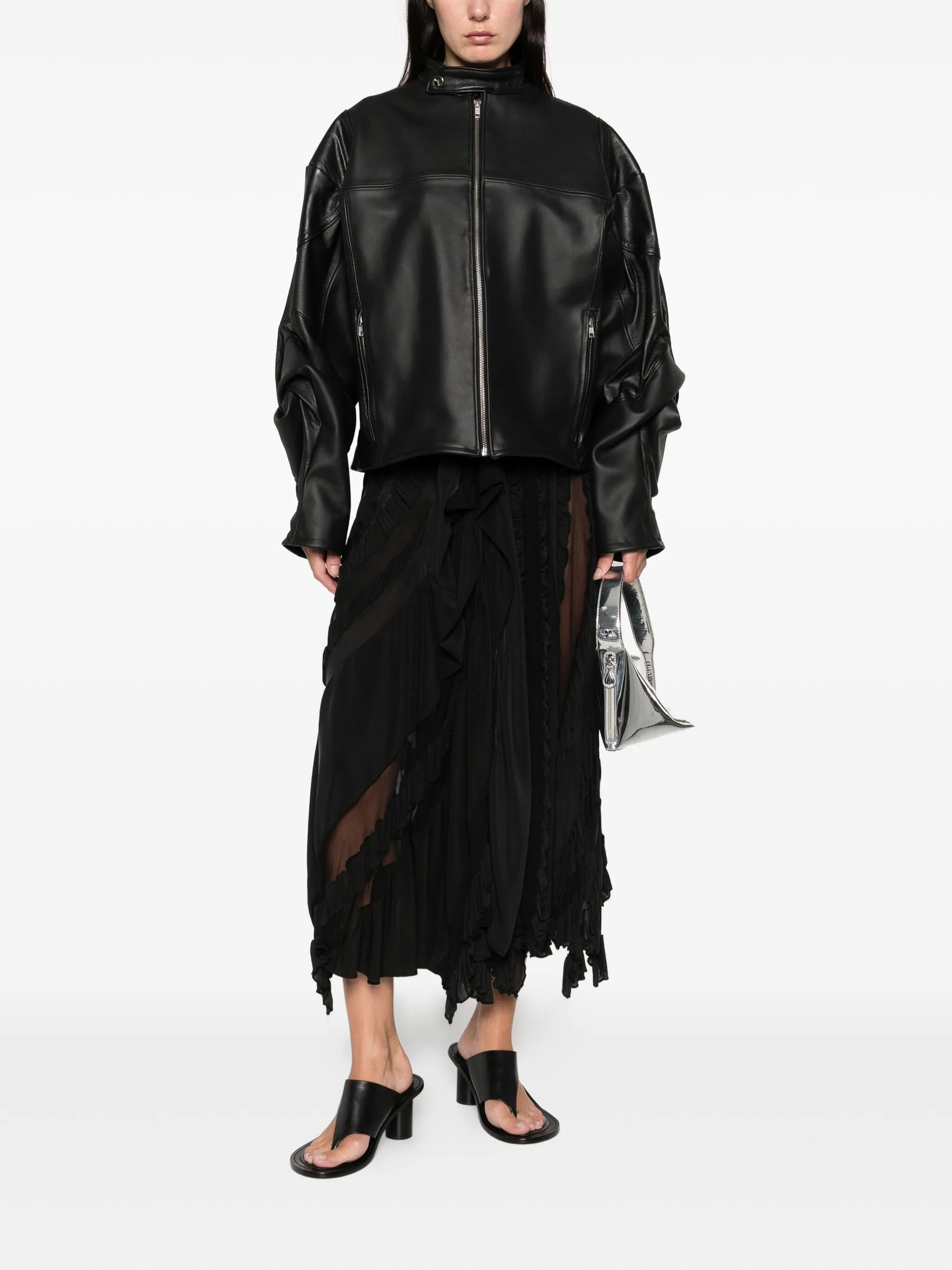 rose-detail leather jacket