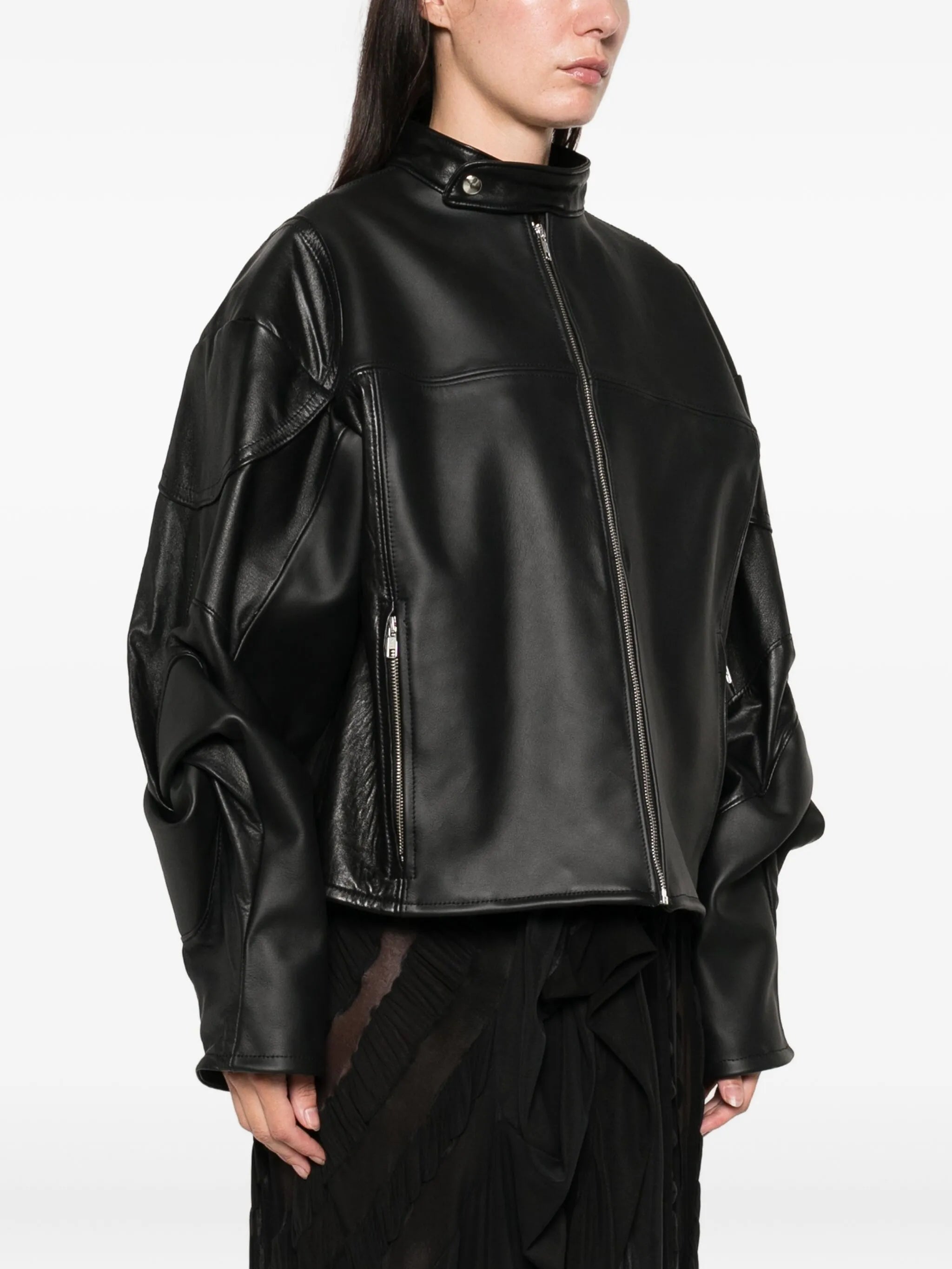 rose-detail leather jacket