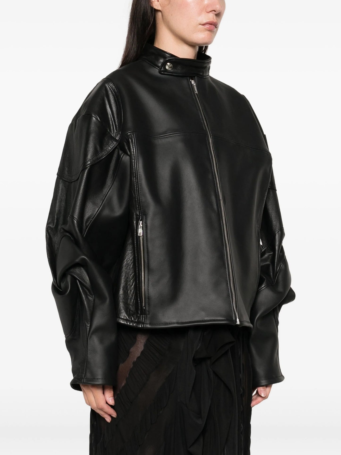 rose-detail leather jacket