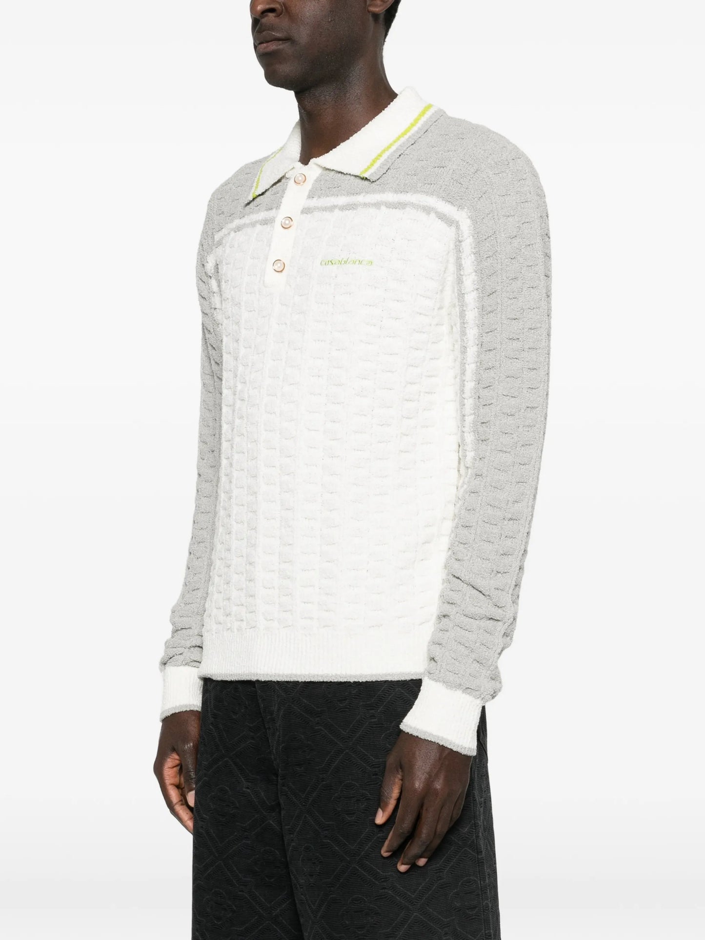 long-sleeve boucle polo shirt