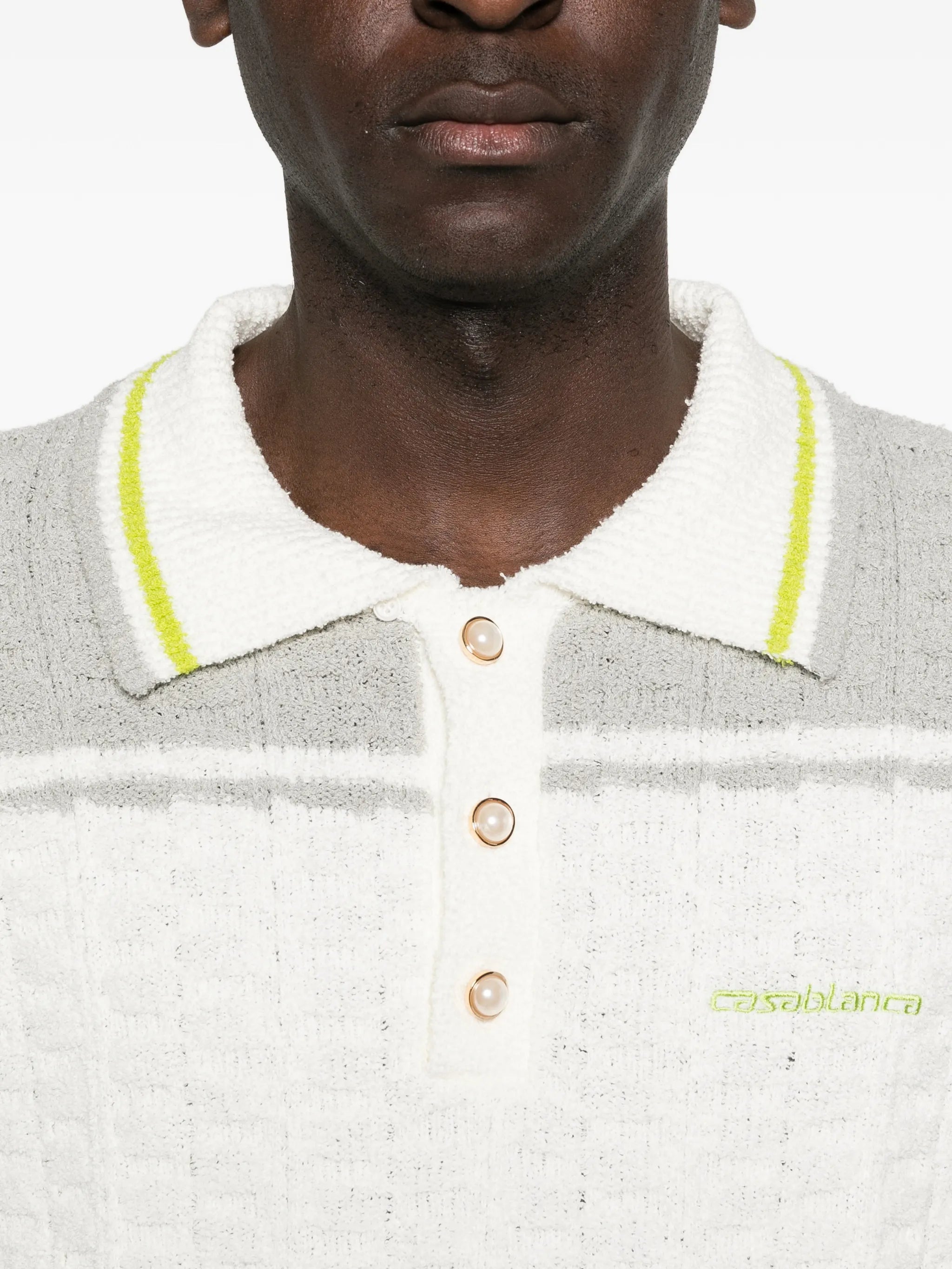 long-sleeve boucle polo shirt