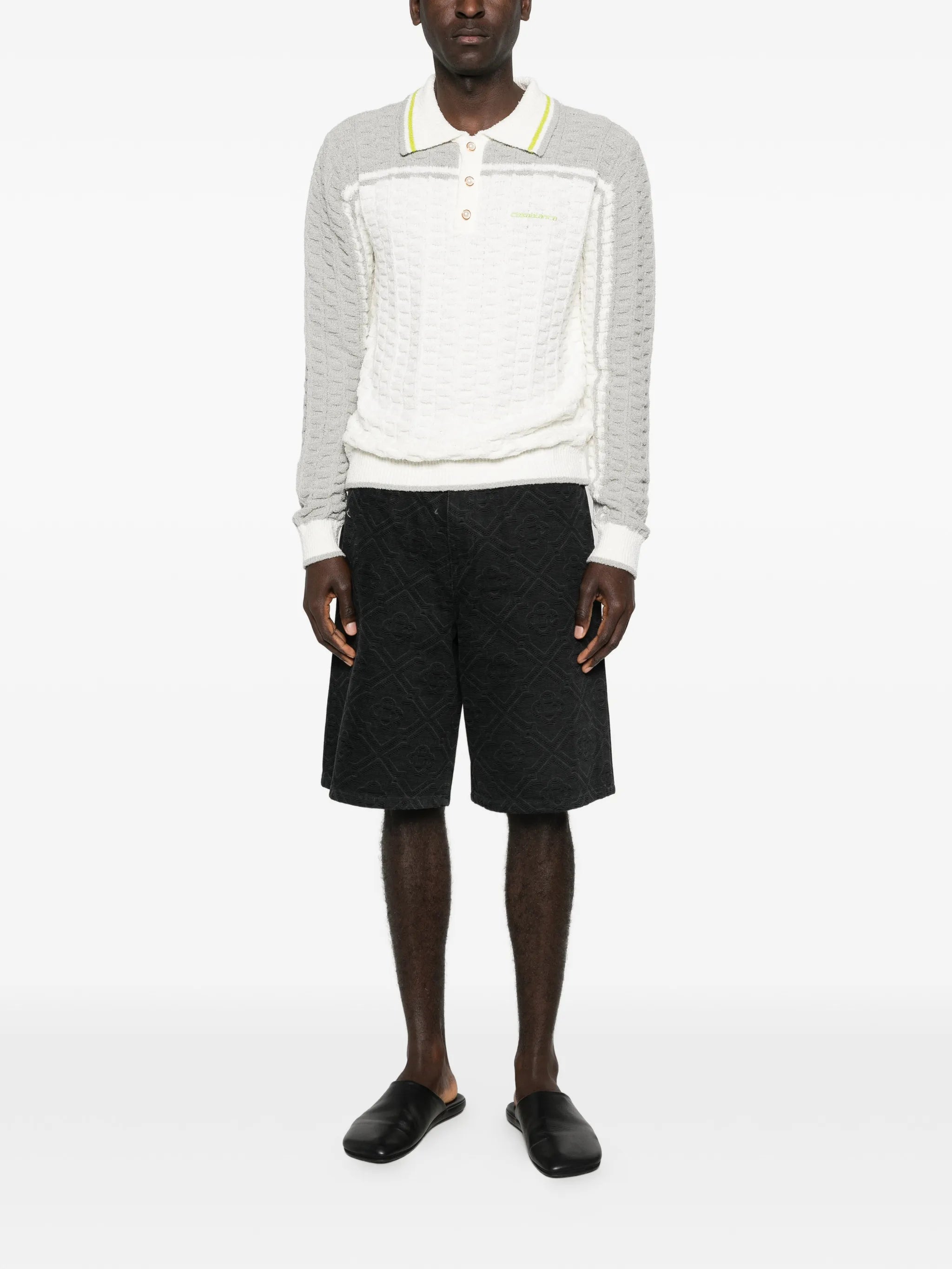 long-sleeve boucle polo shirt