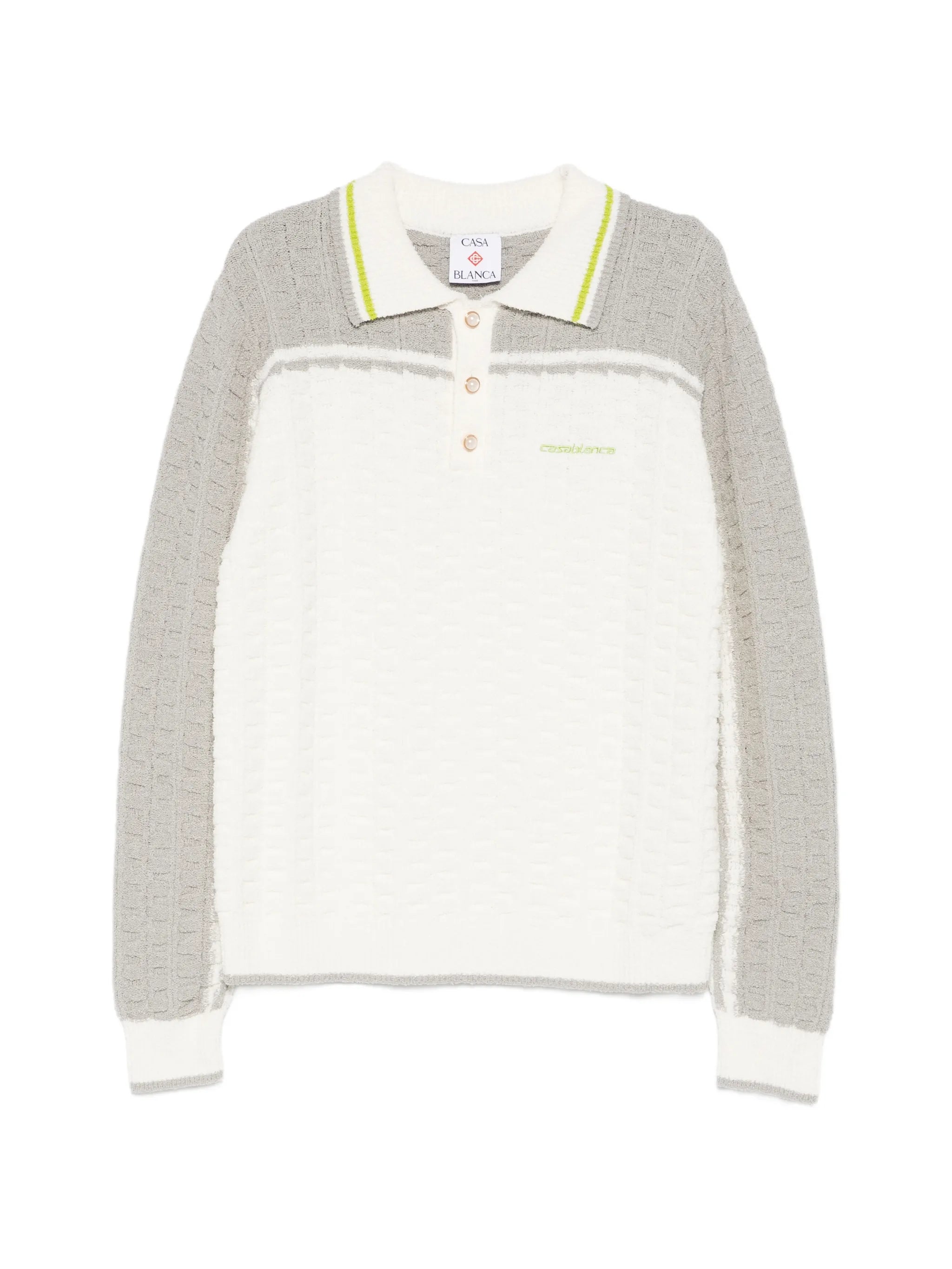 long-sleeve boucle polo shirt