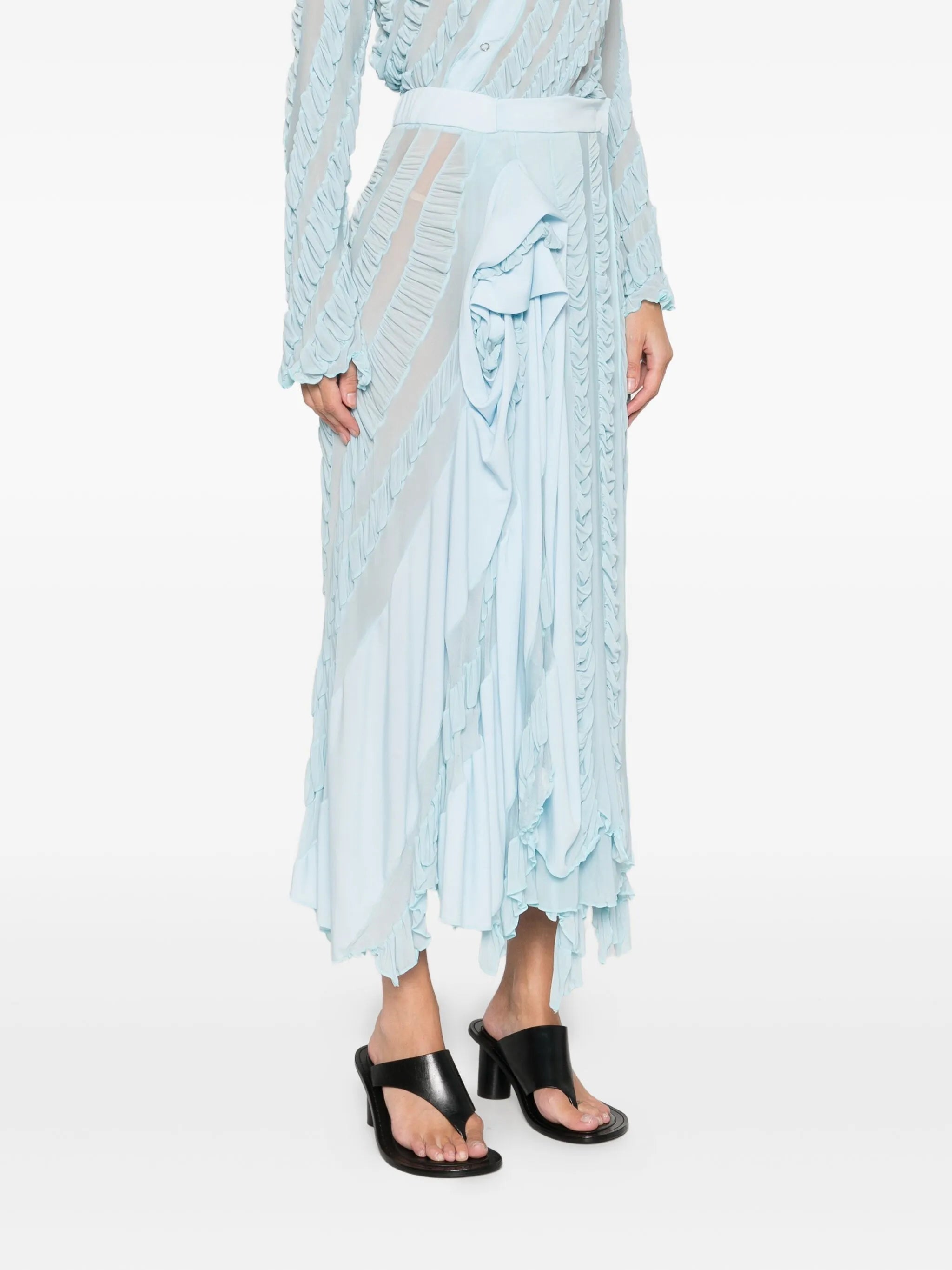 rose-detail ruffled midi skirt