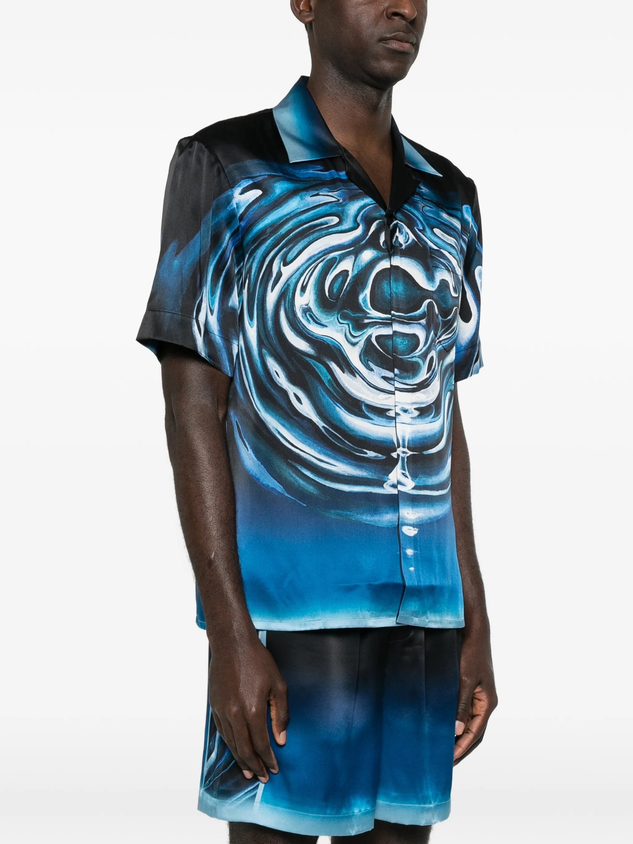 Warped Logo repeat silk shirt