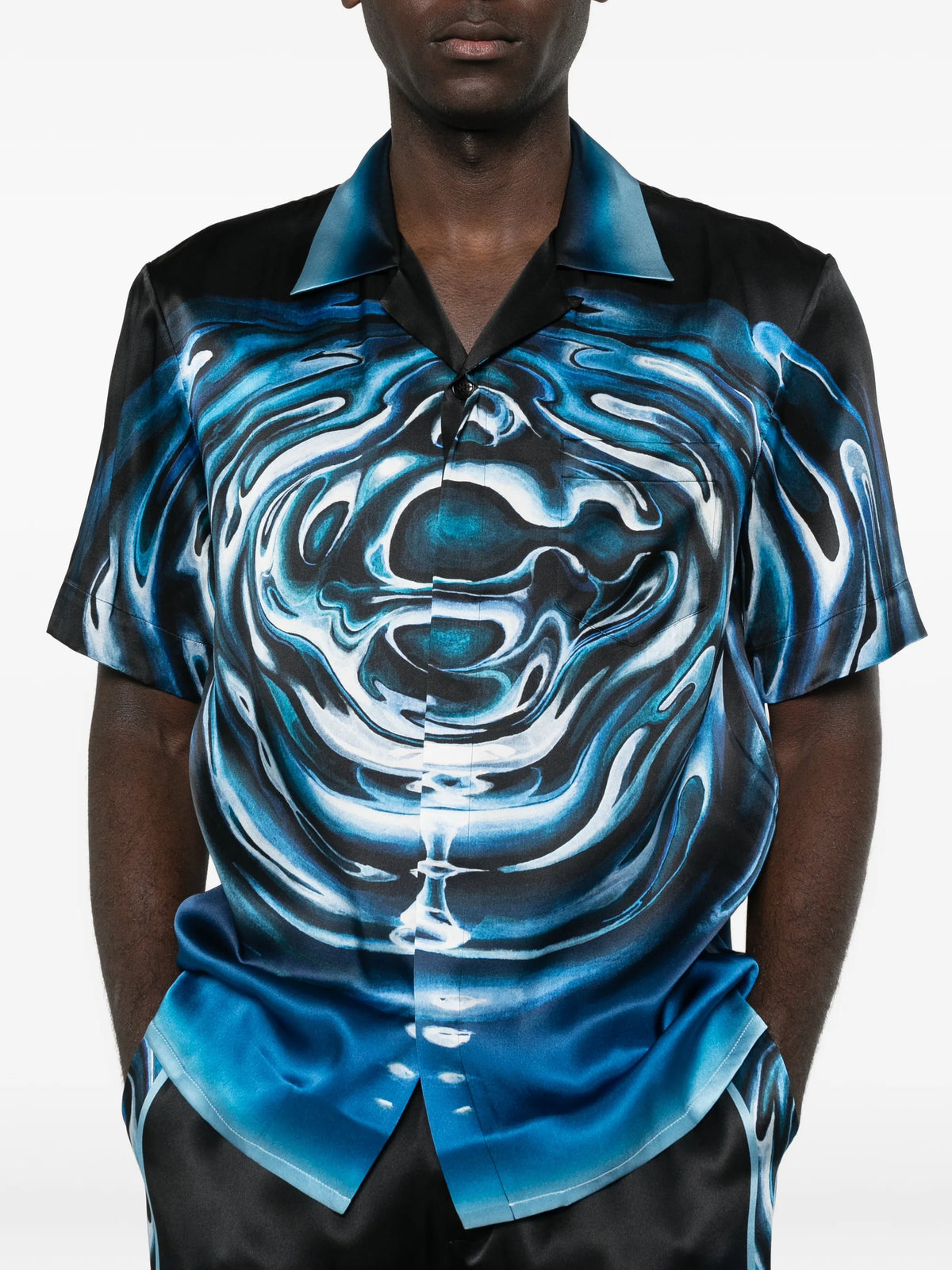 Warped Logo repeat silk shirt