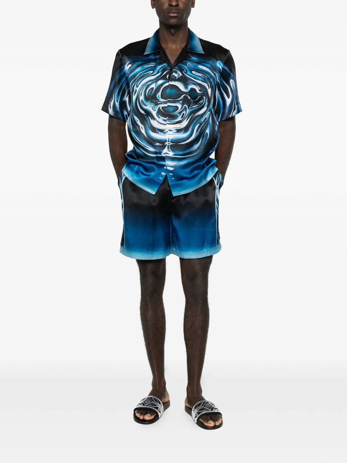 Warped Logo repeat silk shirt