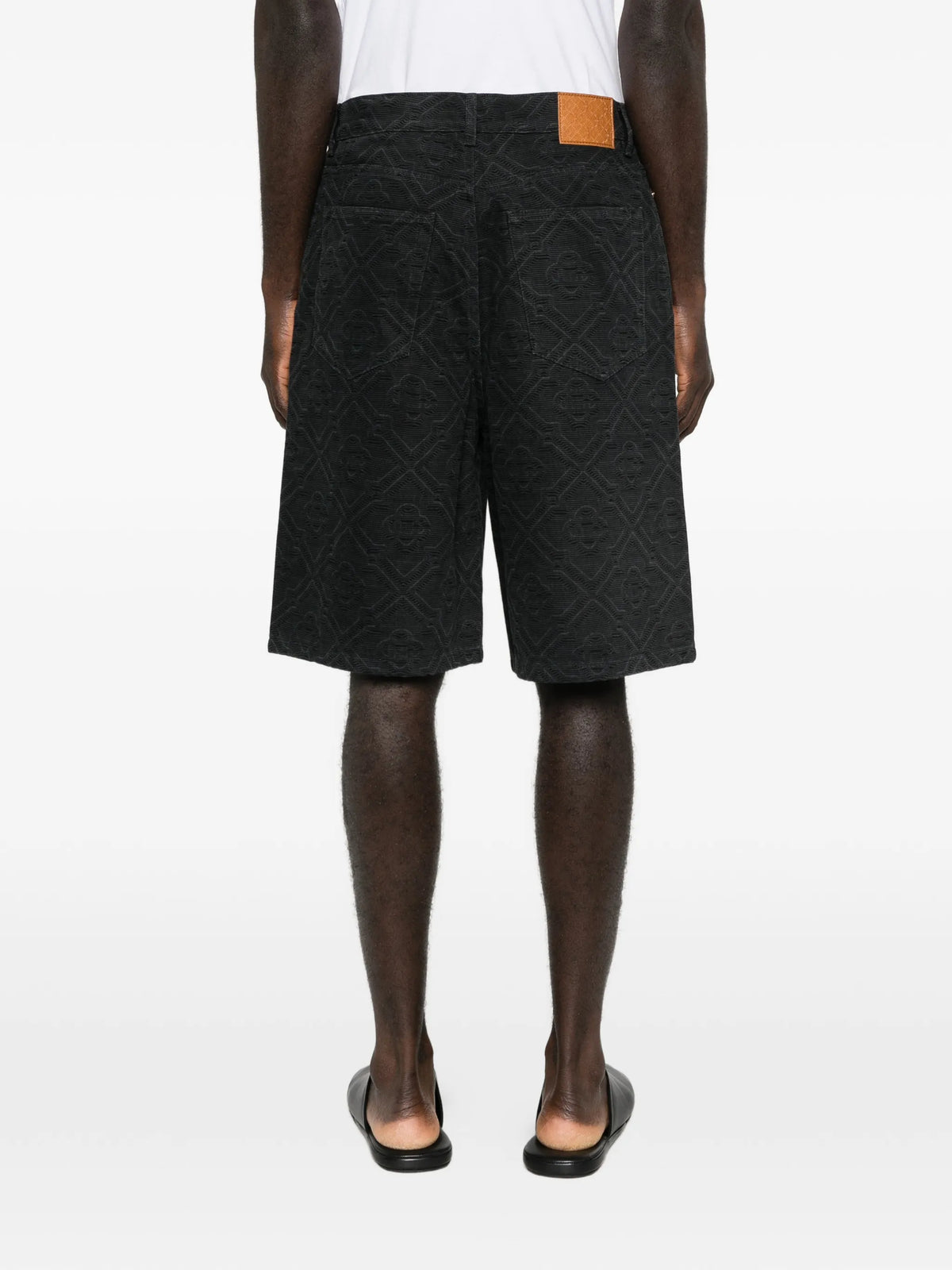 laser monogram denim shorts