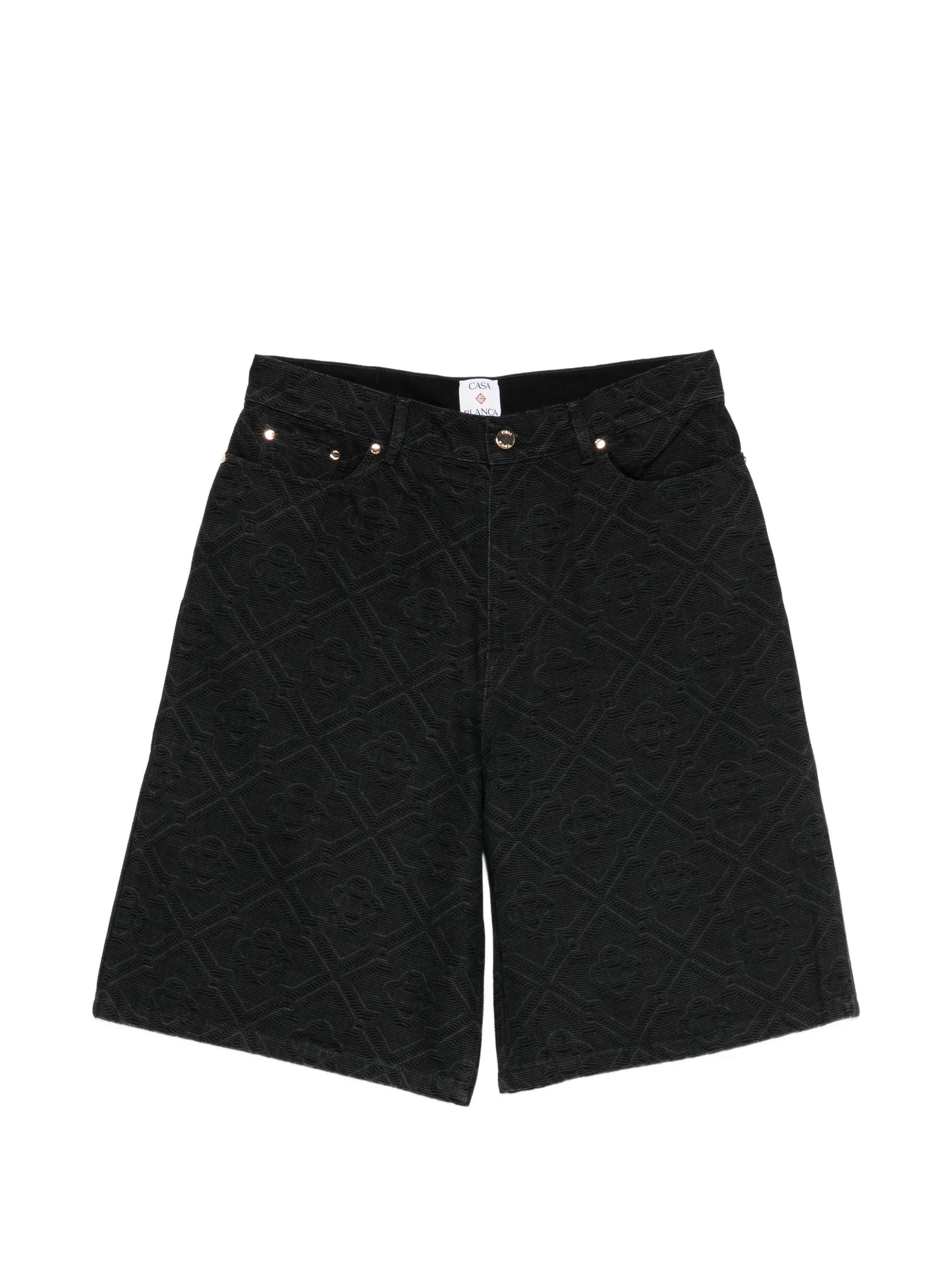 laser monogram denim shorts