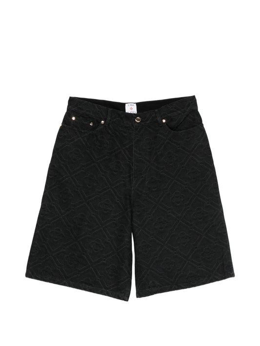 laser monogram denim shorts