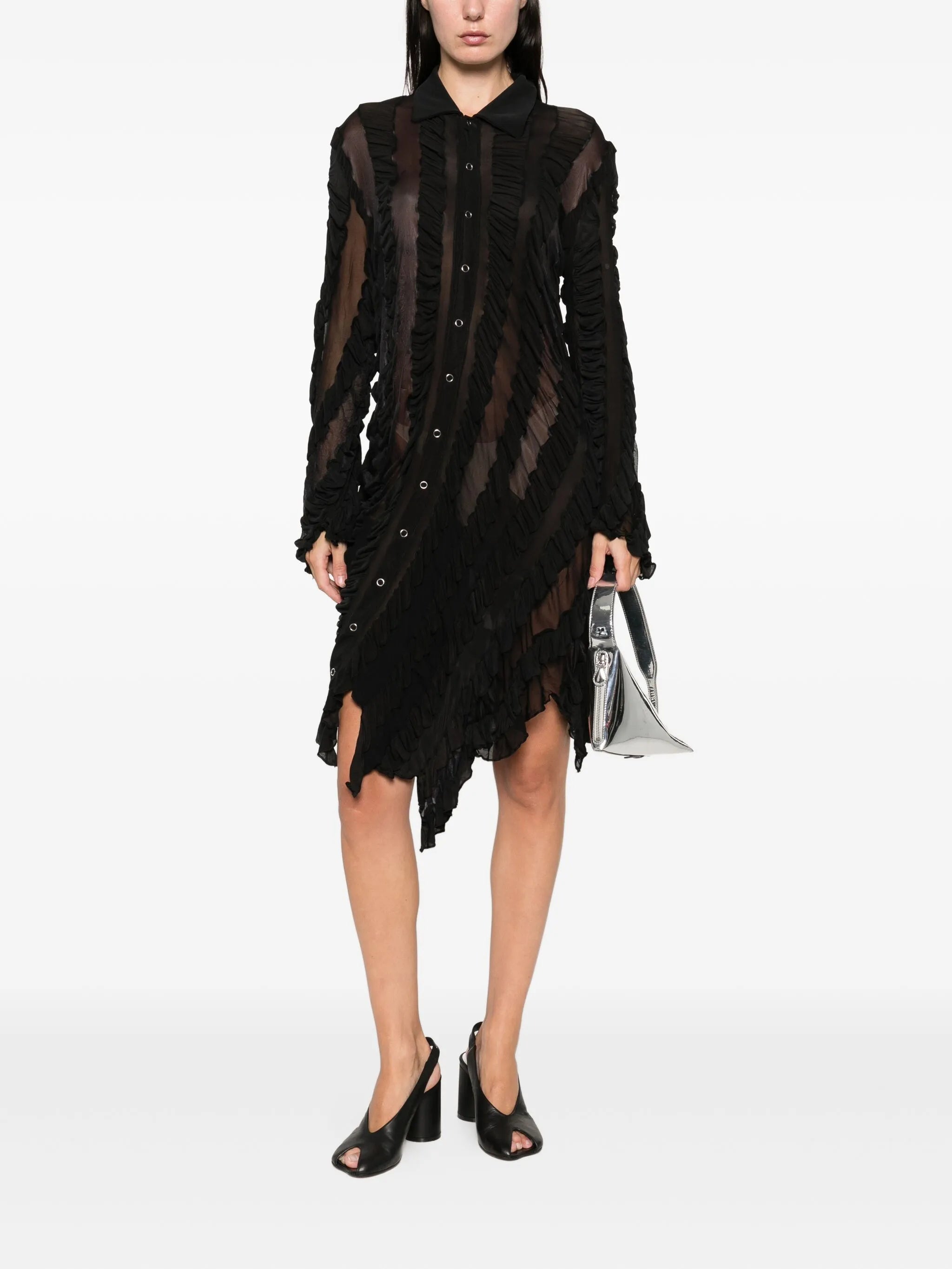 ruffled shirt midi dress