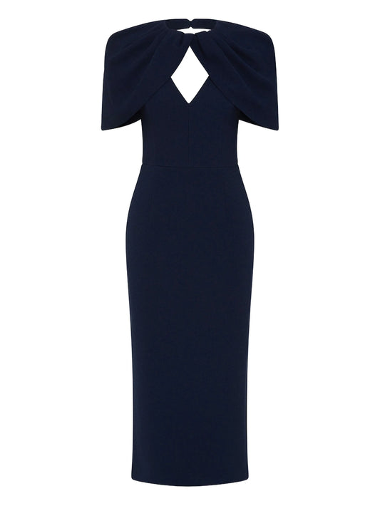 petal-sleeve draped midi dress