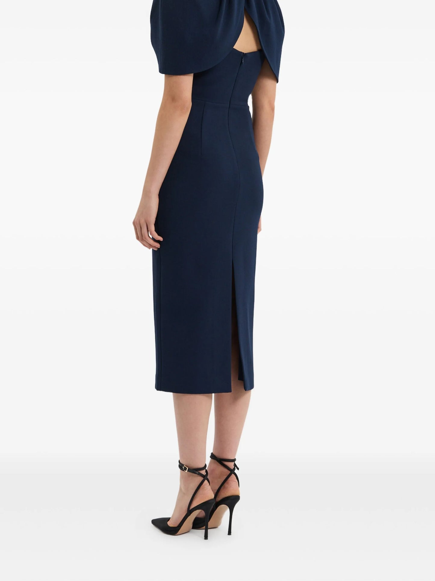 petal-sleeve draped midi dress