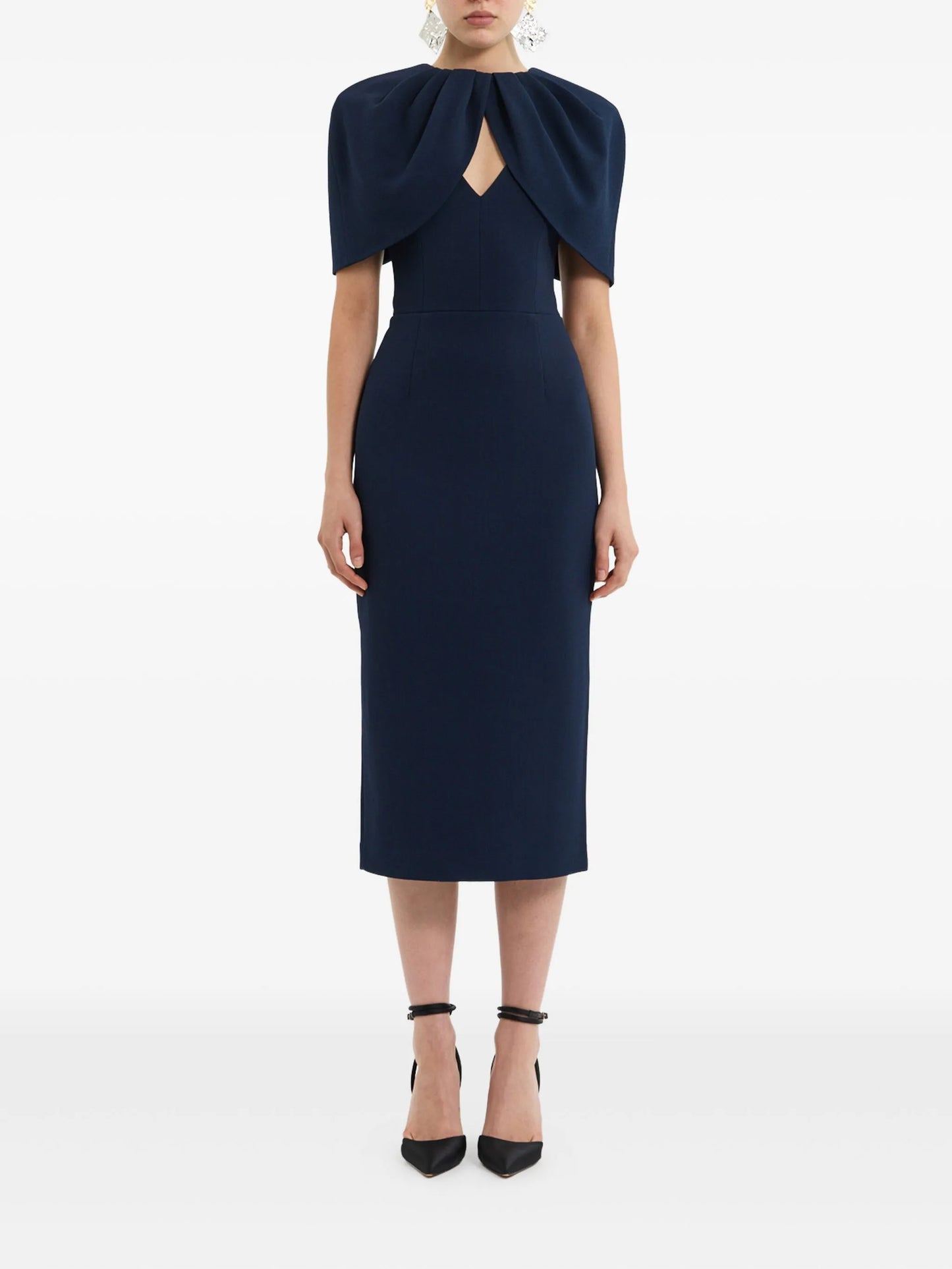 petal-sleeve draped midi dress