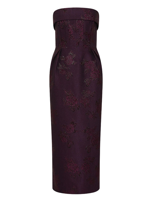 Afina strapless floral-brocade midi dress