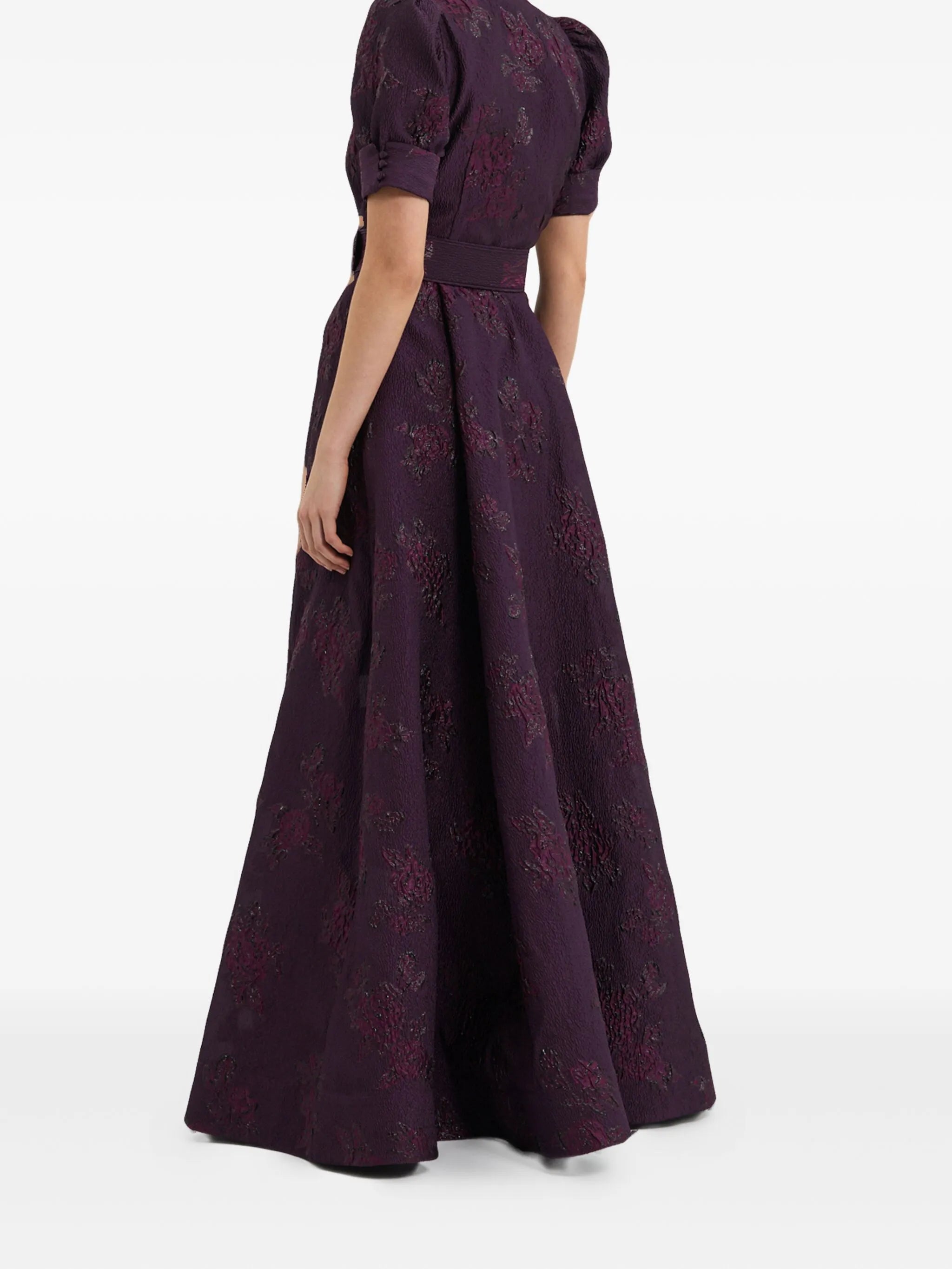 Afina puff-sleeve brocade gown