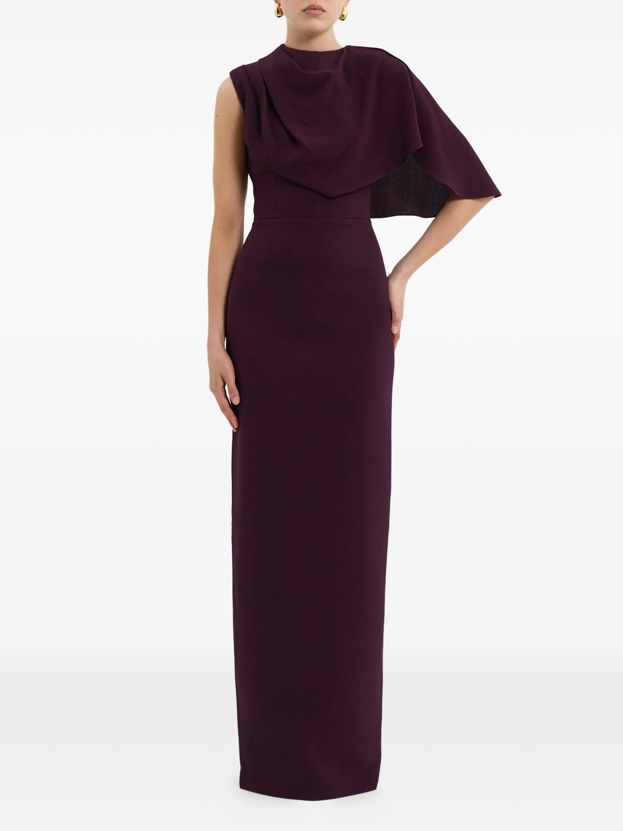 draped cape gown