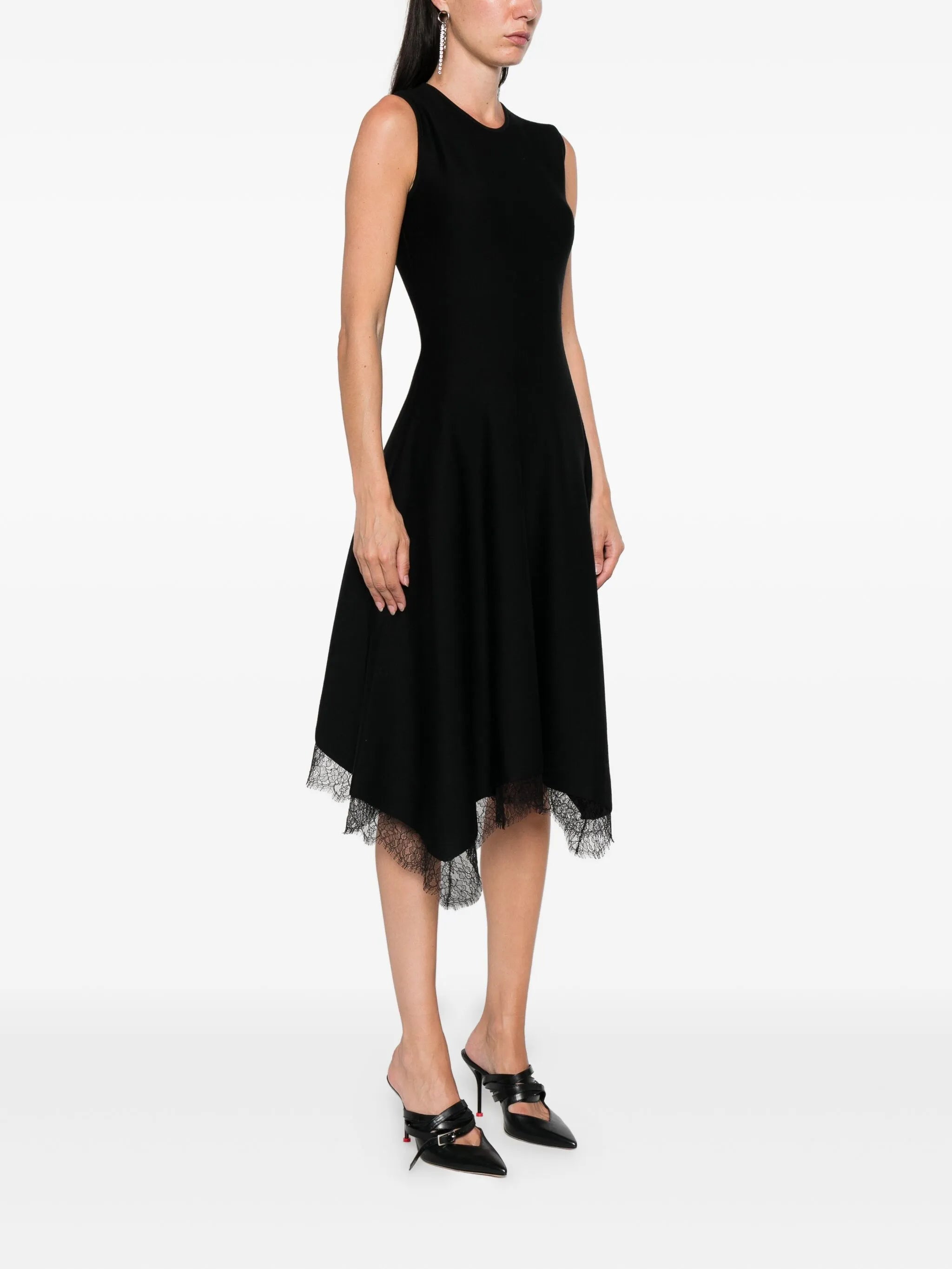 lace-trimmed sleeveless midi dress