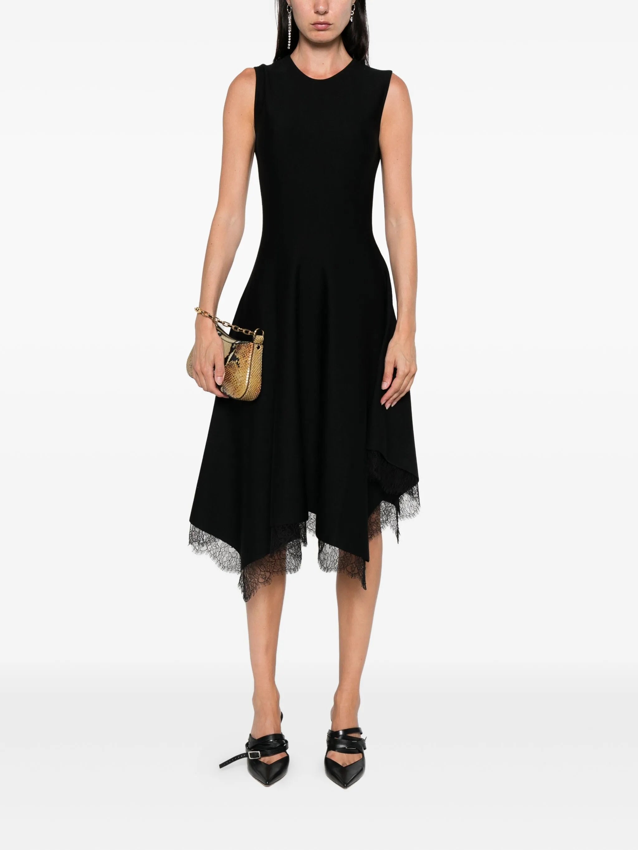 lace-trimmed sleeveless dress
