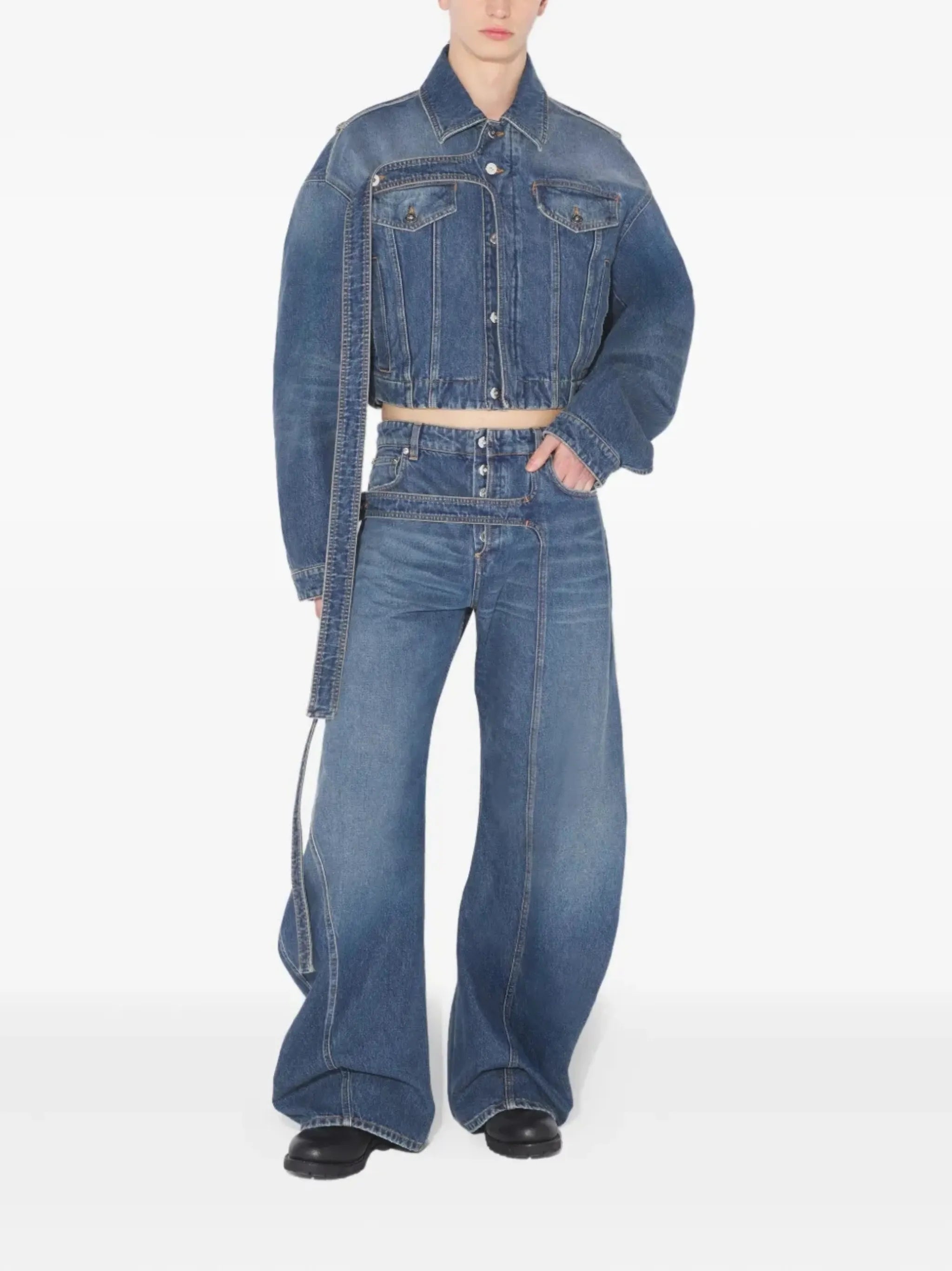 panelled belted jeans