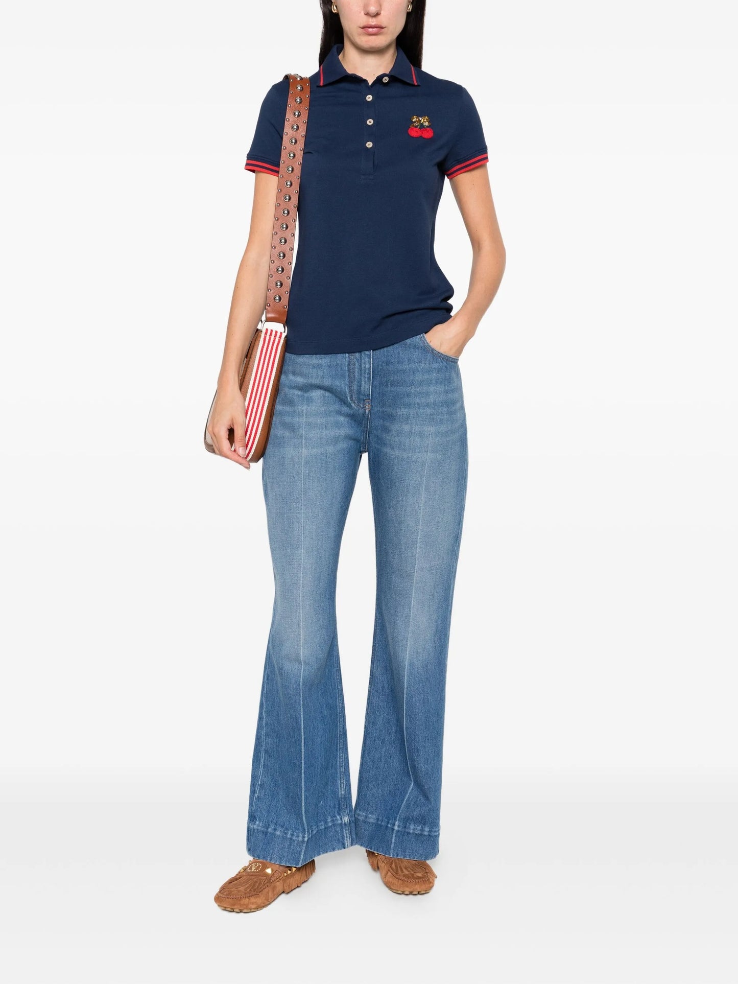 cherry-embellished polo top