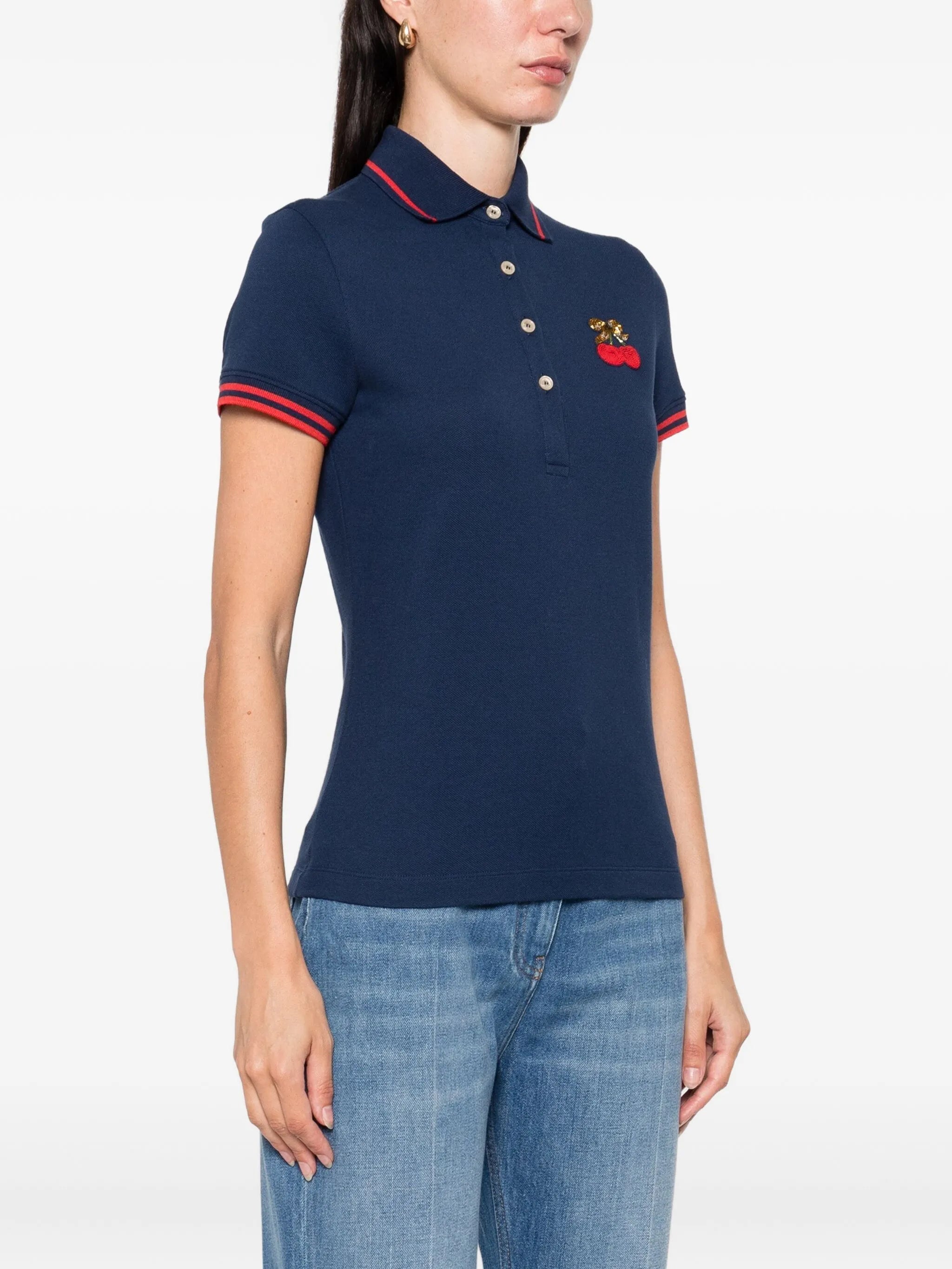 cherry-embellished polo top