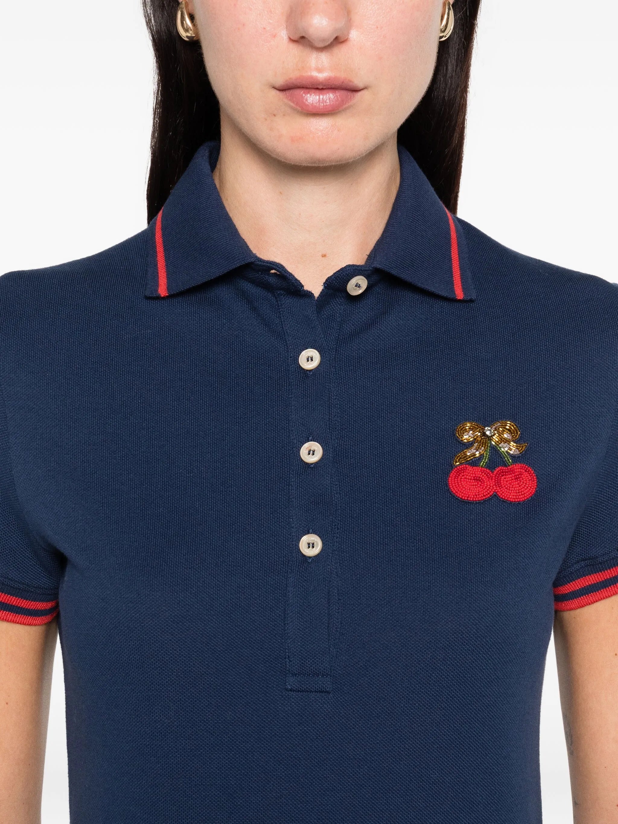 cherry-embellished polo top