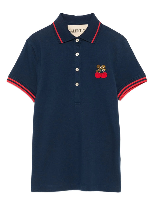cherry-embellished polo top