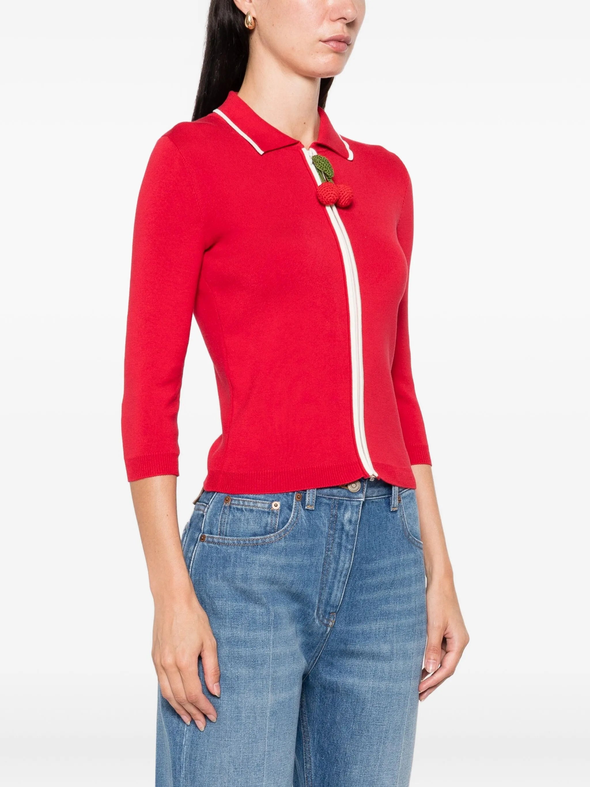 cherry-detail zip-up cardigan