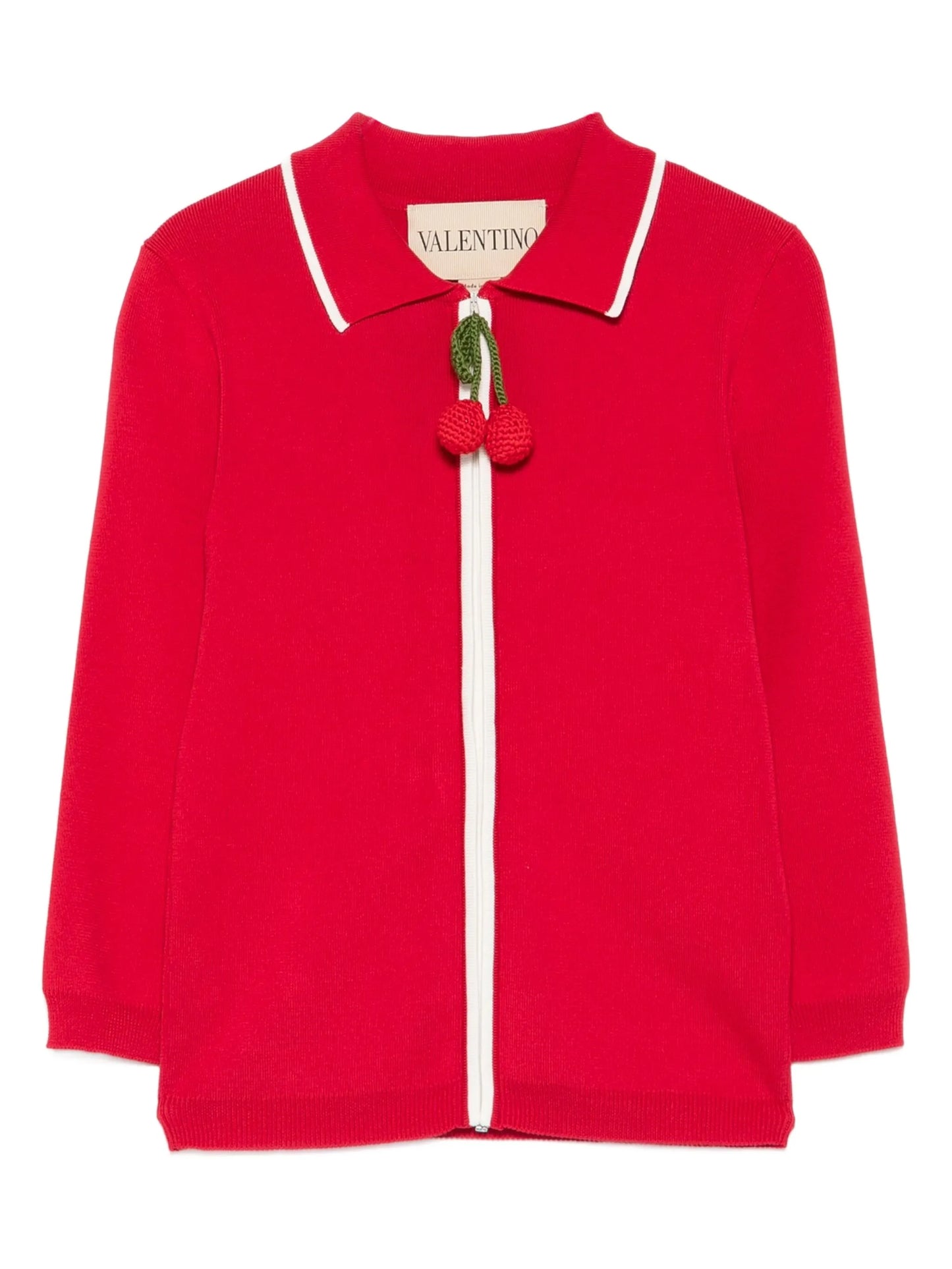 cherry-detail zip-up cardigan