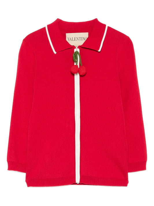 cherry-detail zip-up cardigan