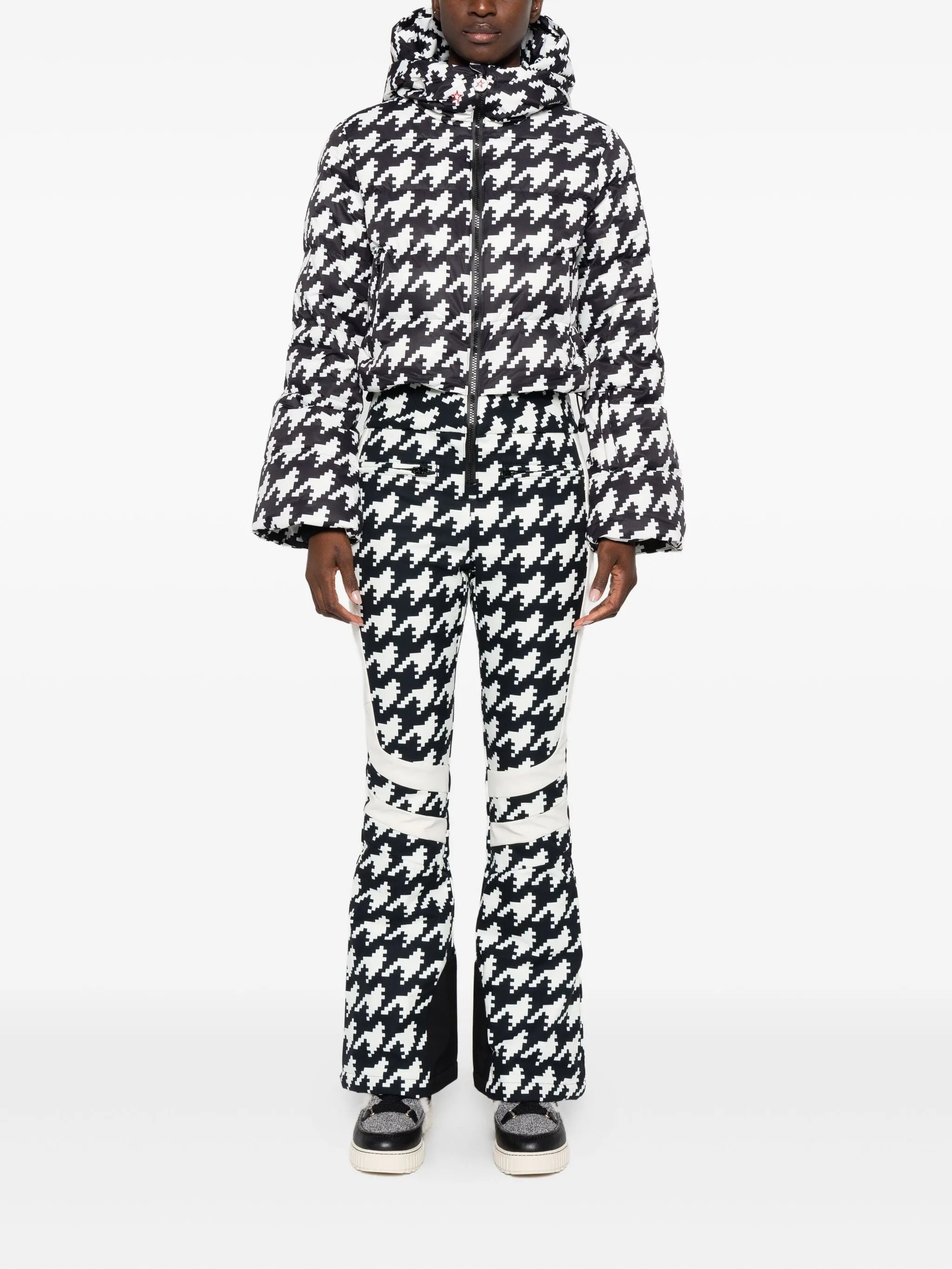 houndstooth hooded jumpsuit