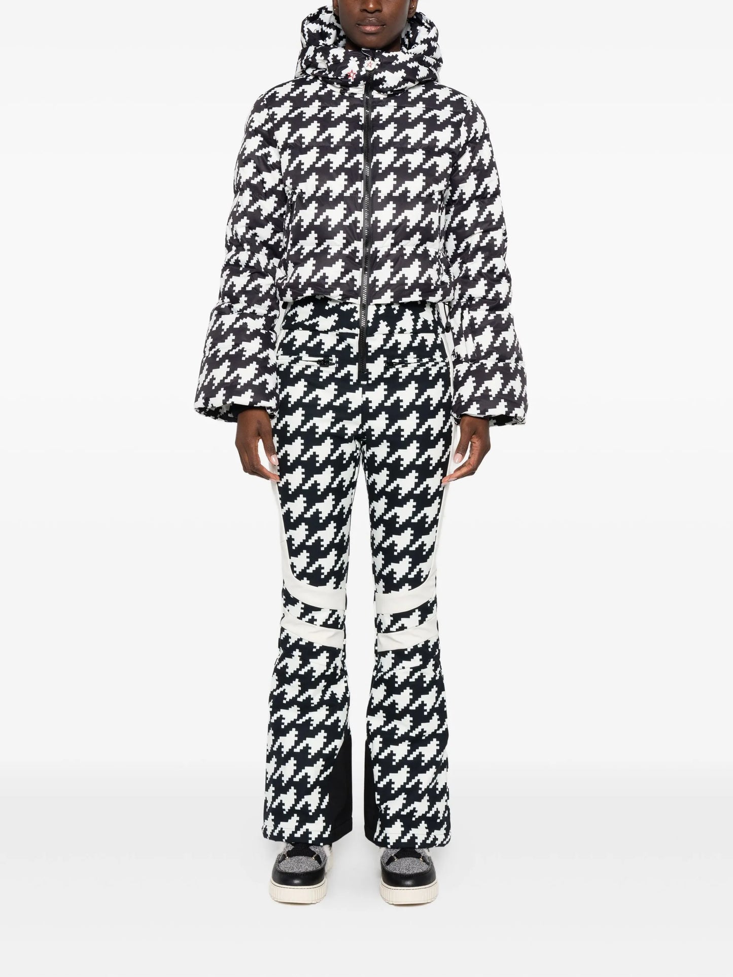 houndstooth hooded jumpsuit