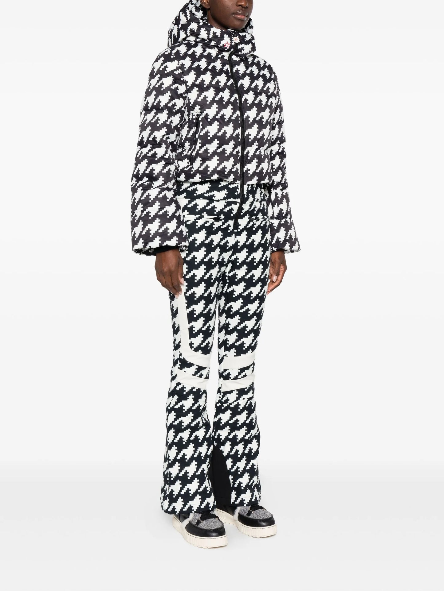houndstooth hooded jumpsuit