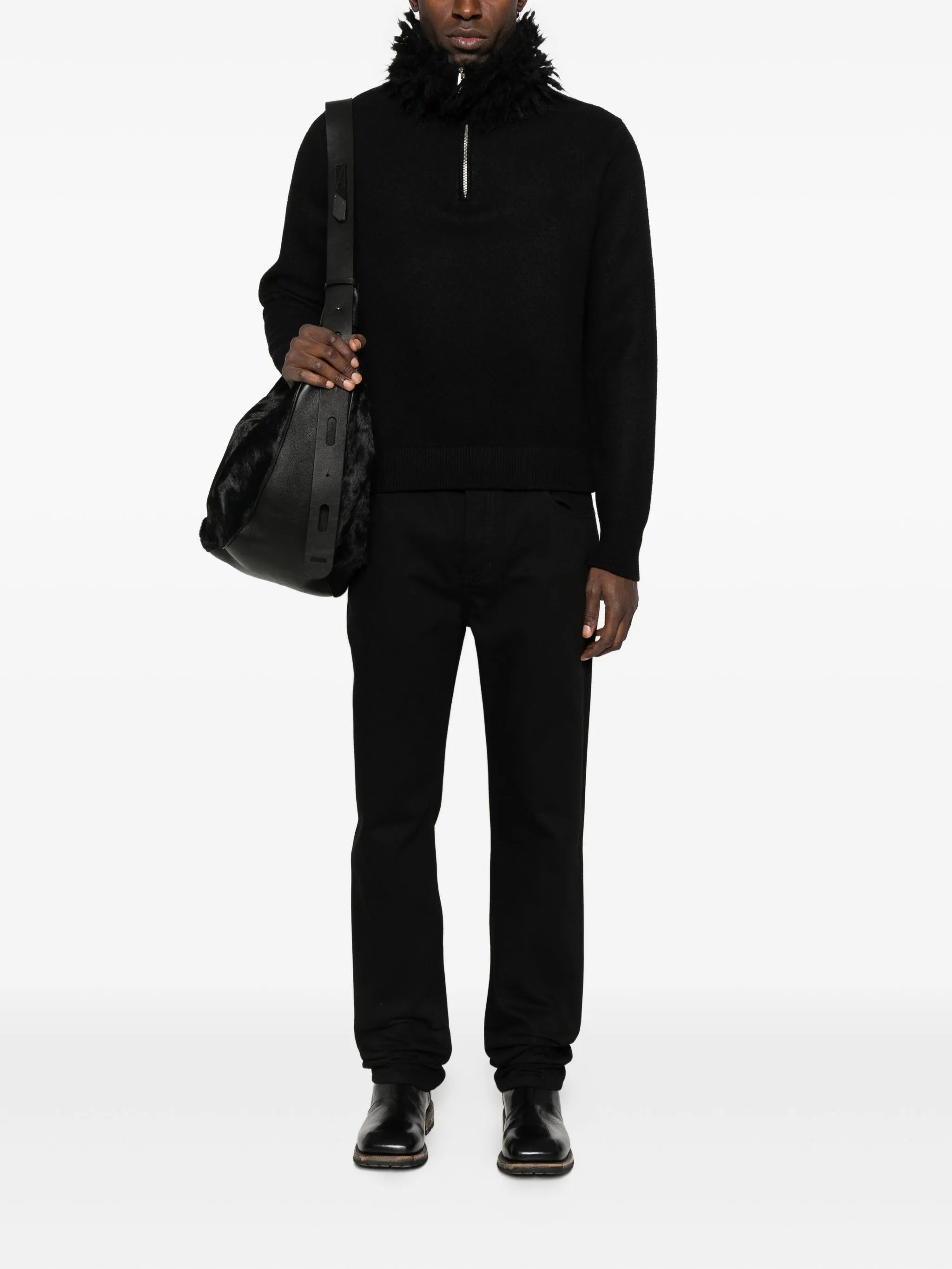 fringed-collar jumper
