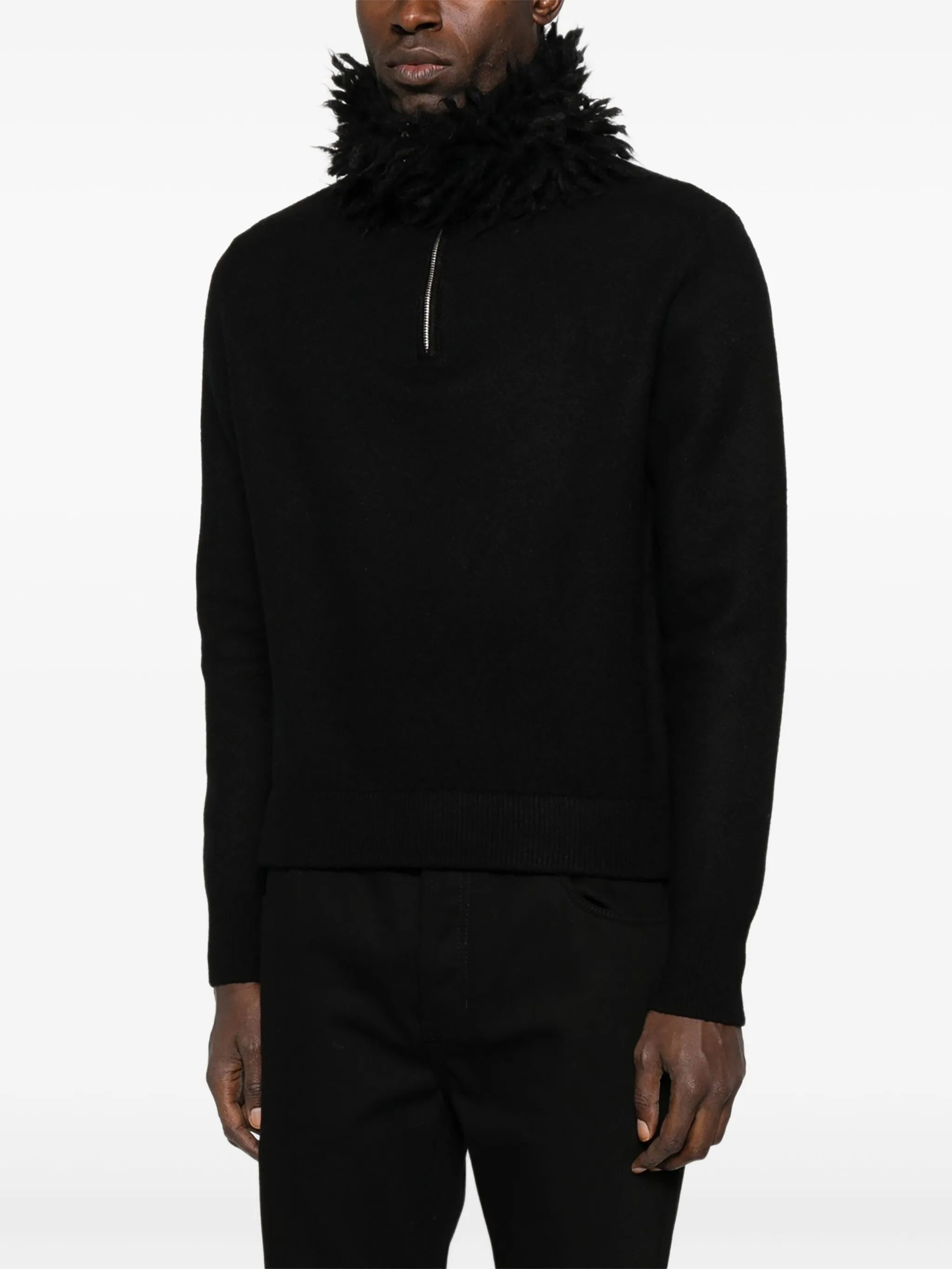 fringed-collar jumper