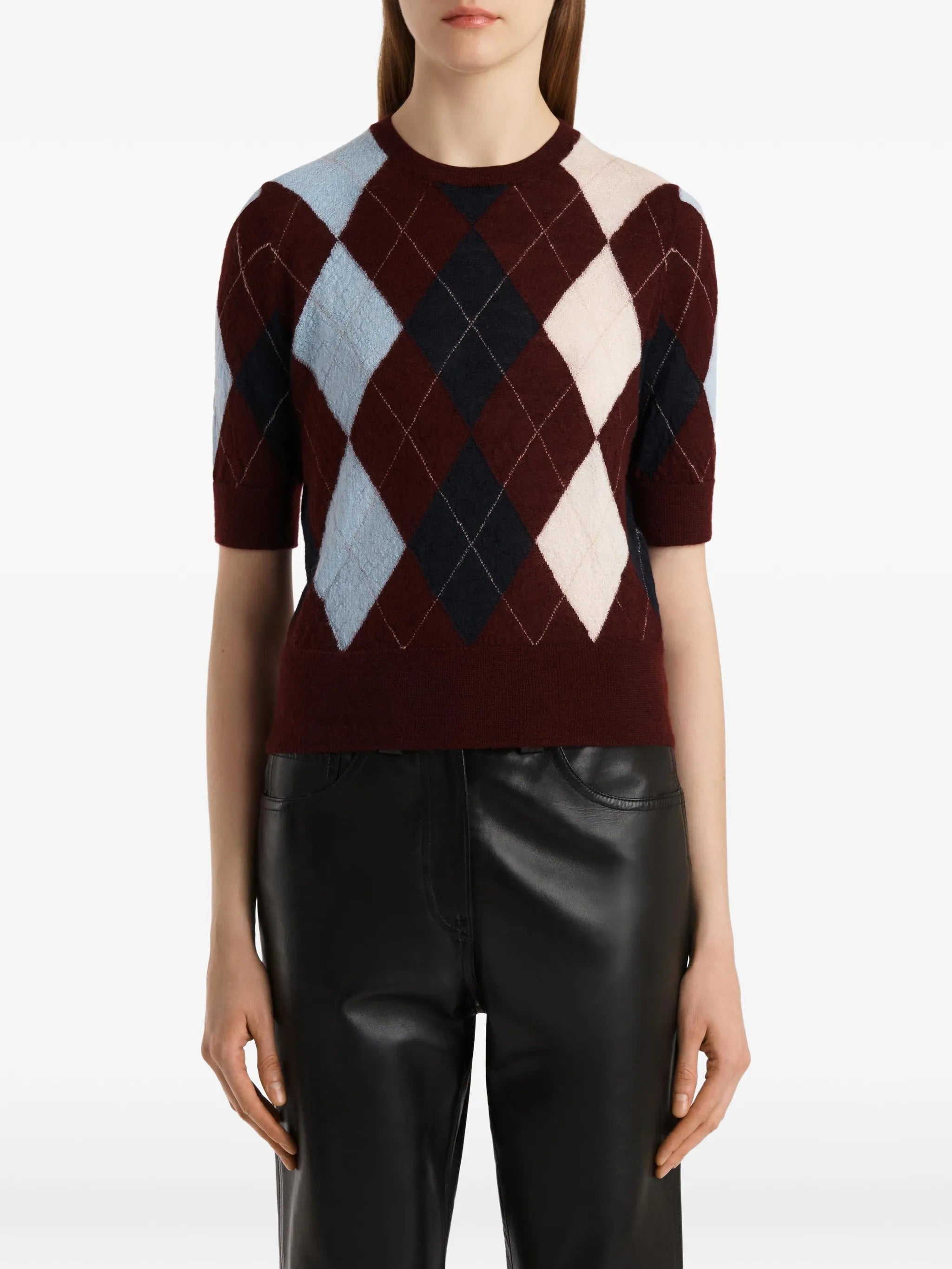 diamond-pattern short-sleeve top