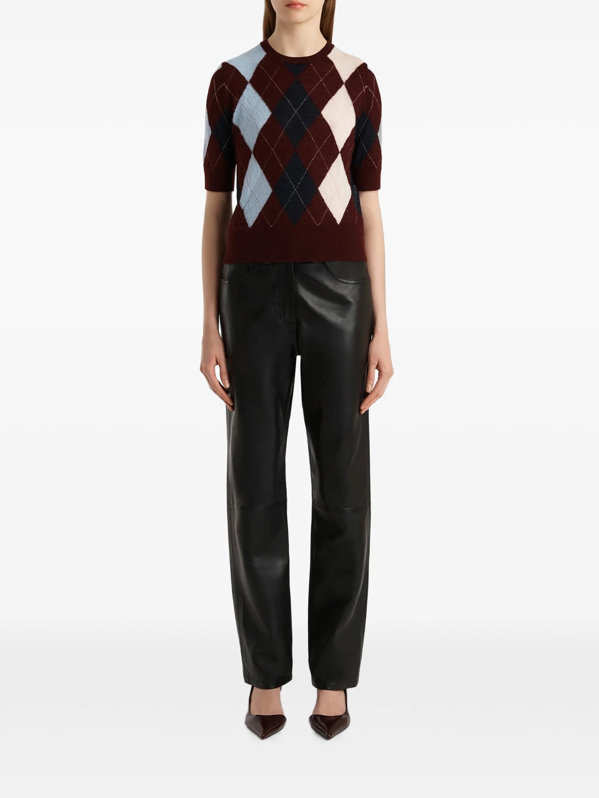 diamond-pattern short-sleeve top