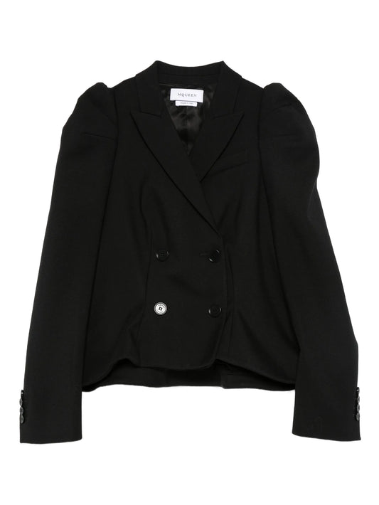 puff-sleeve double-breasted jacket